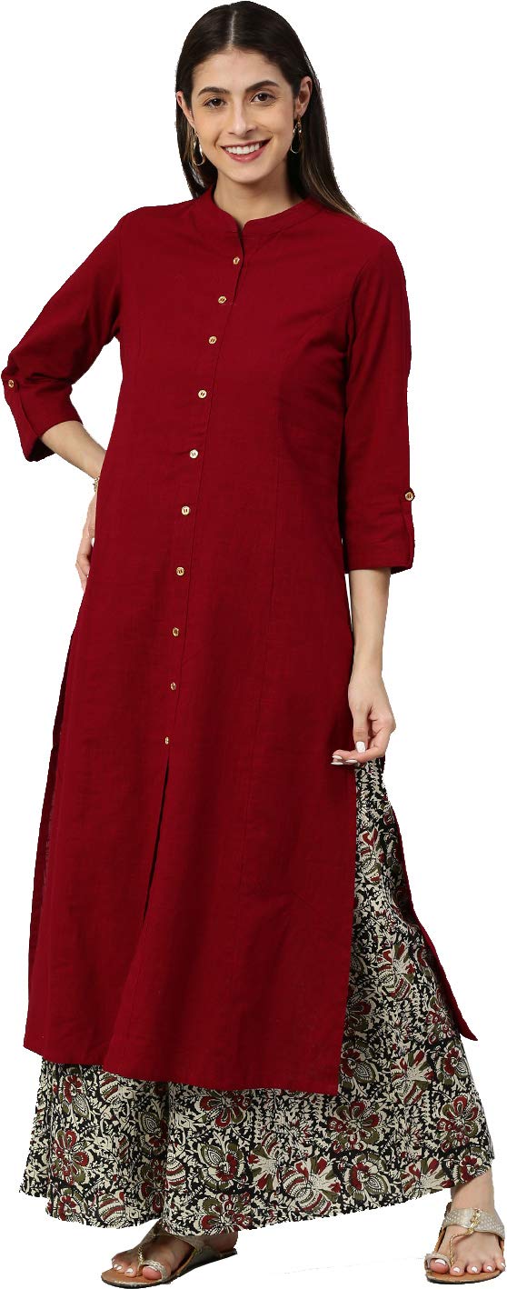 Maroon Cotton Slub Kurta Palazzo Set for Women