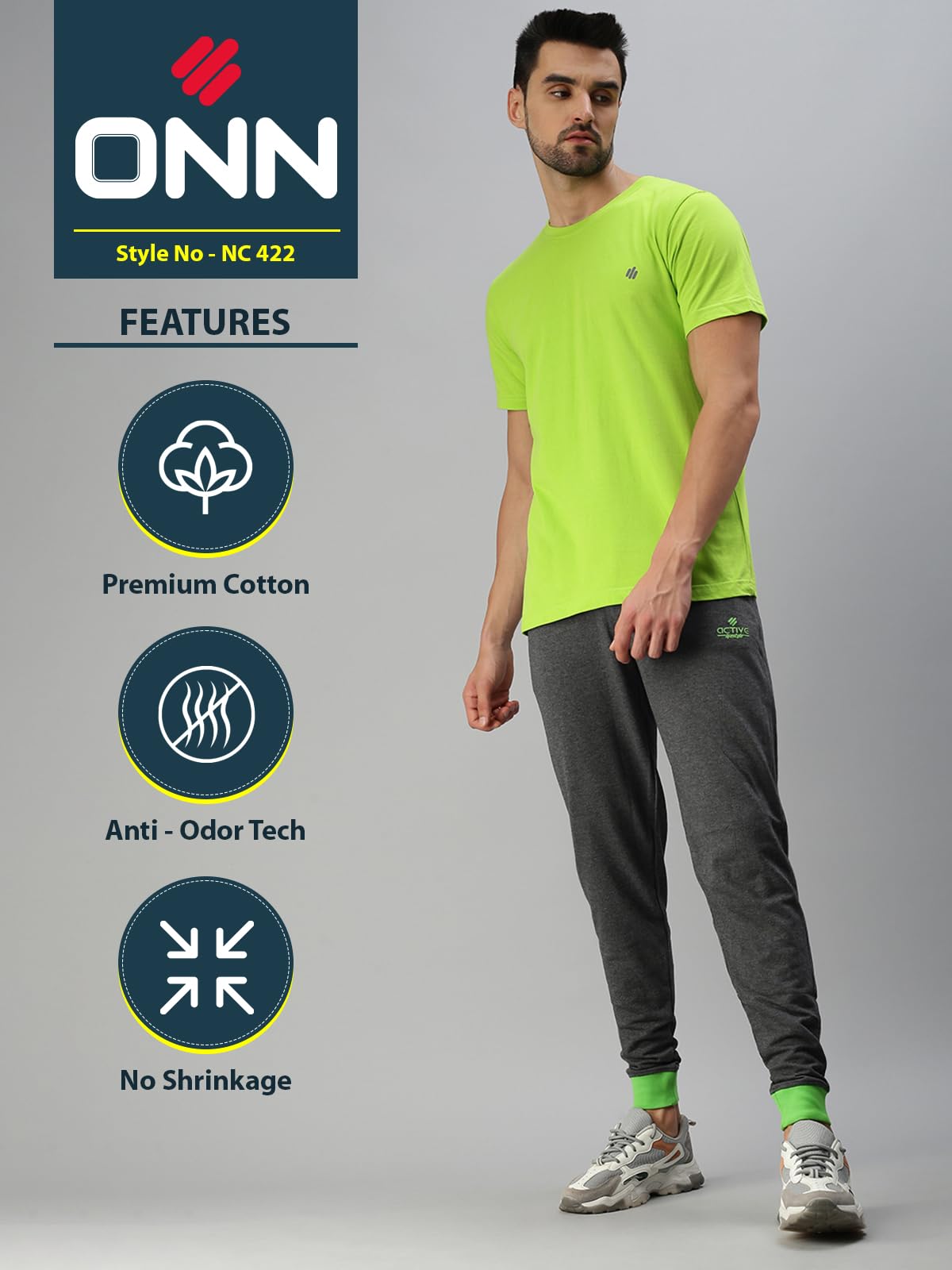 ONN Men's Green Solid Cotton T-Shirt - Image 2