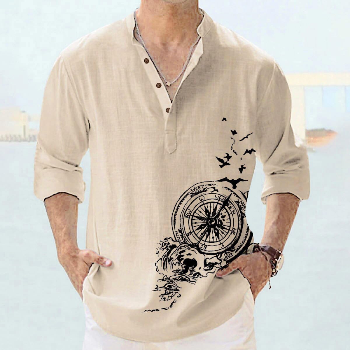 DEELMO Men's Beige Cotton Kurta - Image 4
