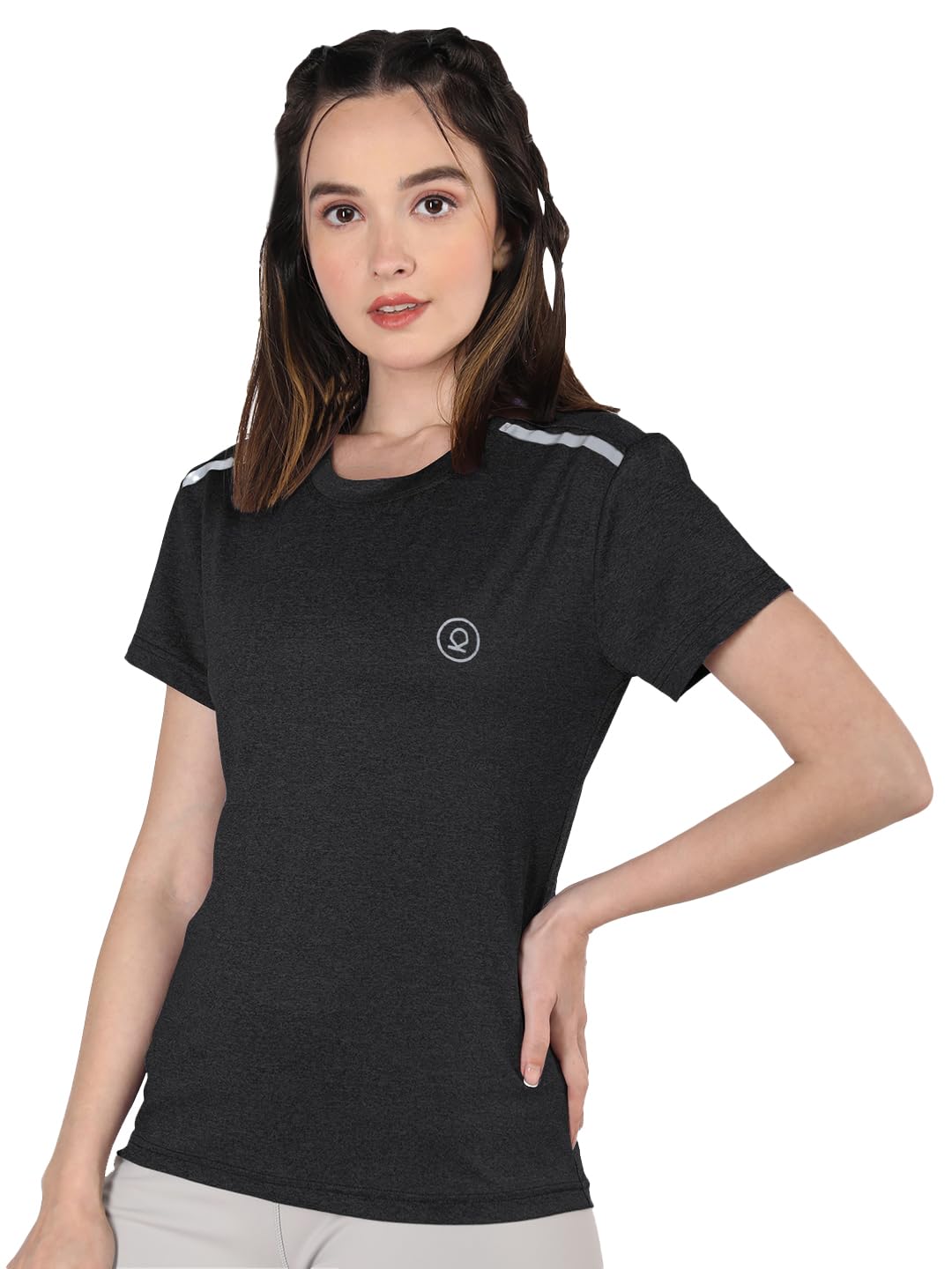 CHKOKKO Women's Quick Dry Gym T-Shirt - Dark Grey