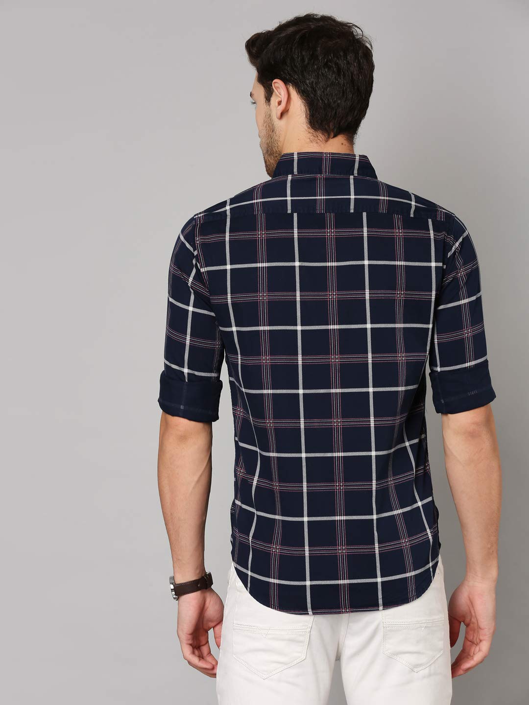 Dennis Lingo Men's Checkered Navy Cotton Shirt - Image 3