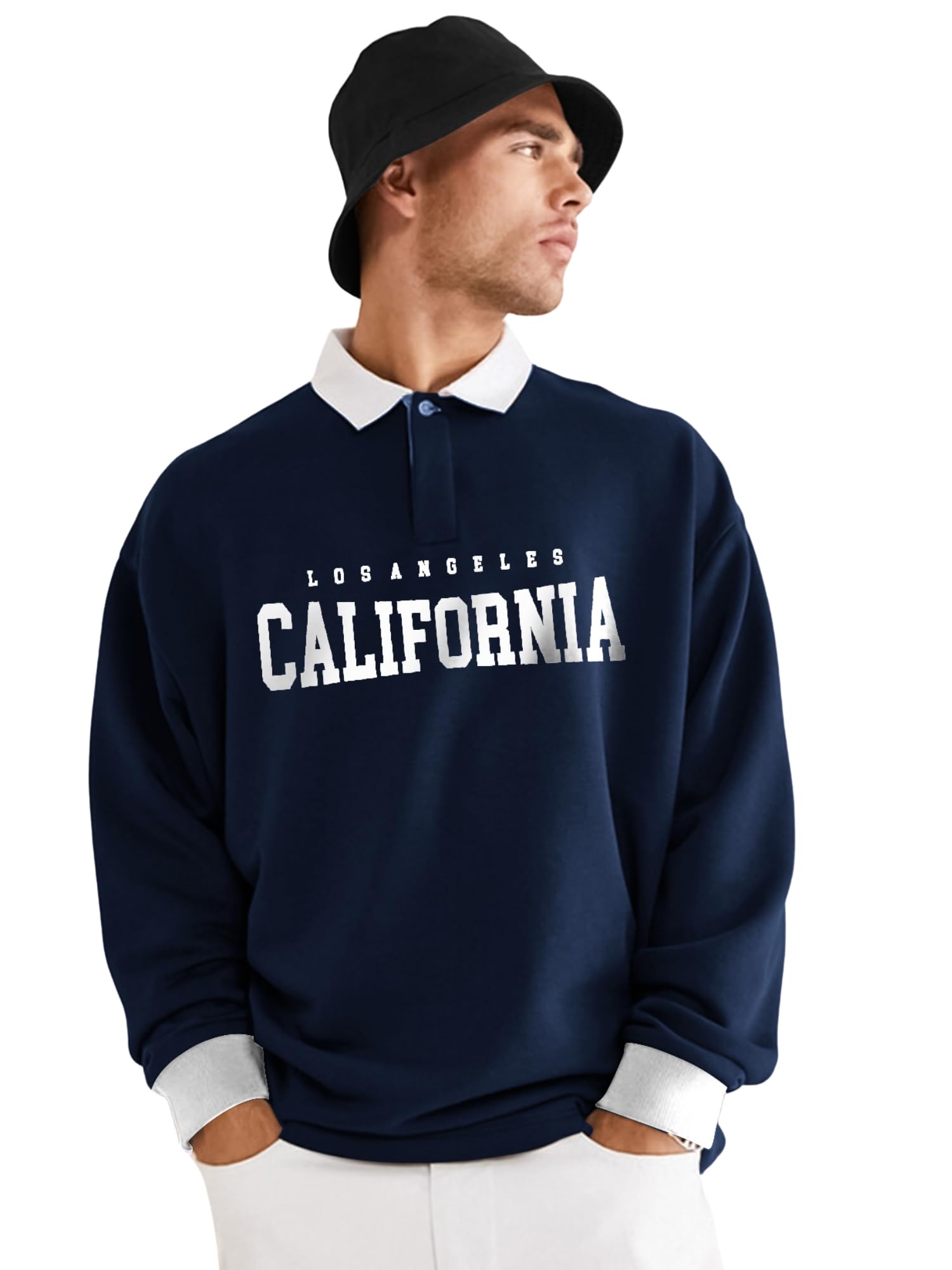 Jump Cuts Mens Printed Polo Neck T-Shirt - Navy