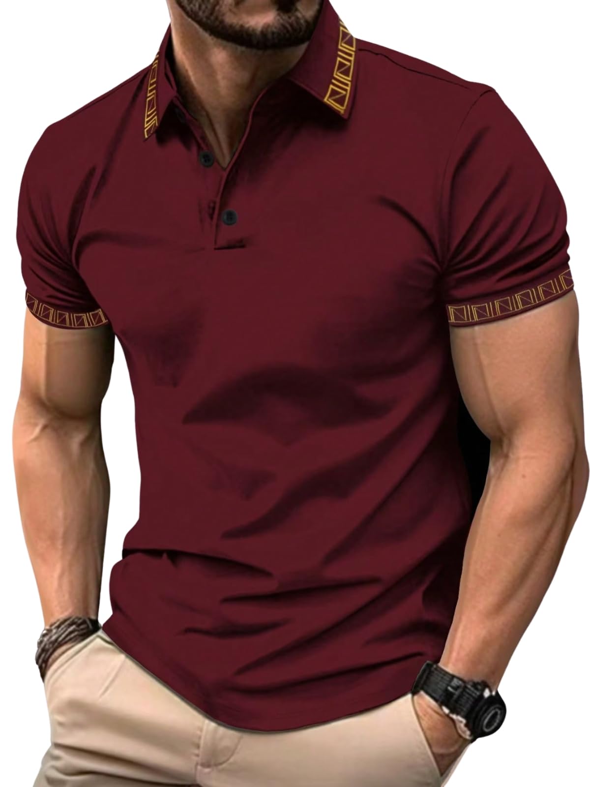 GRECIILOOKS Men's Polo T Shirt - Maroon