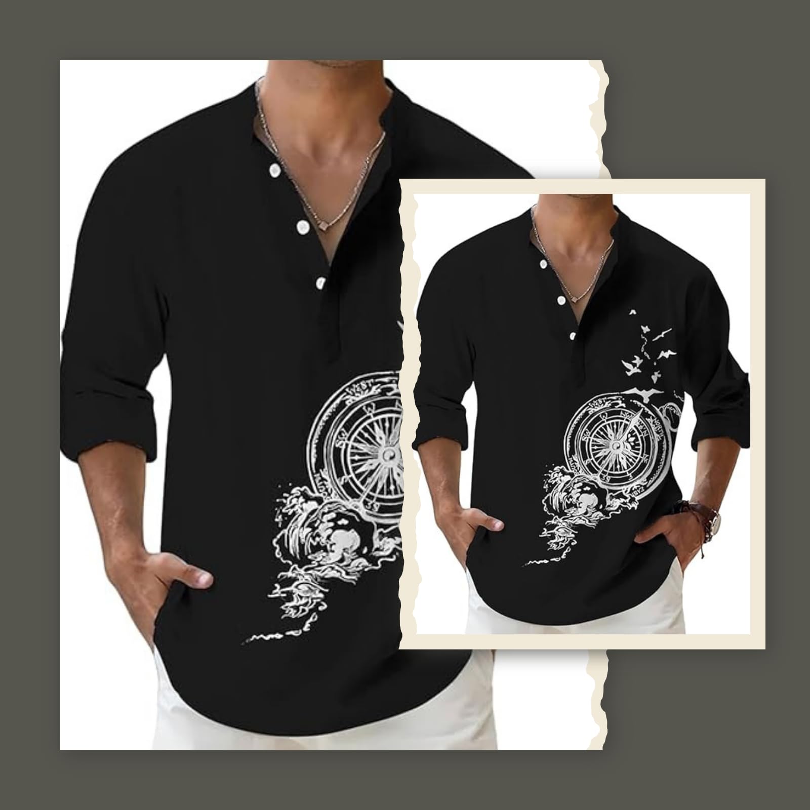 DEELMO Men's Black Mandarin Collar Kurta - Image 5