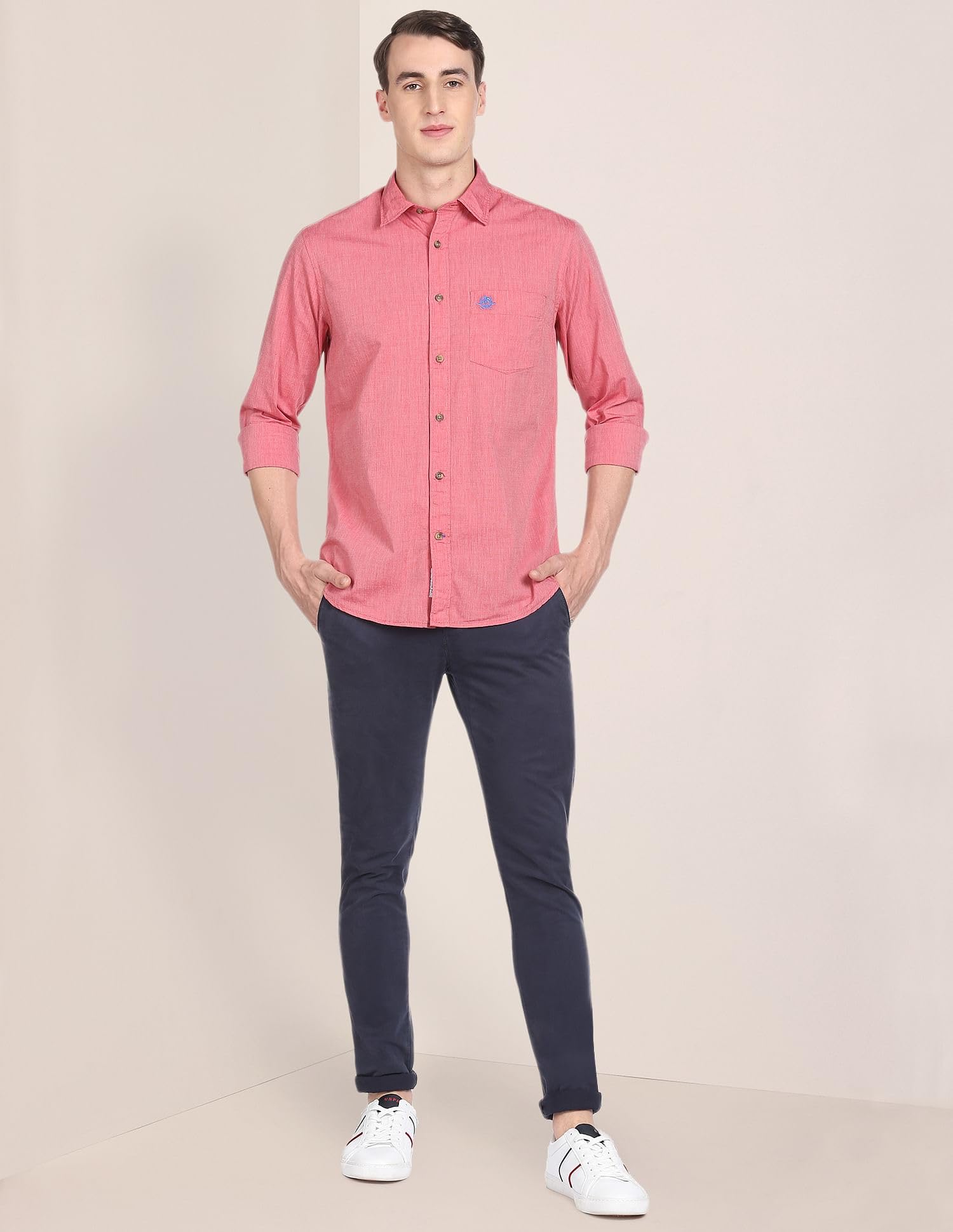 U. S. POLO ASSN. Men's Solid Spread Collar Cotton Shirt - Red - Image 2