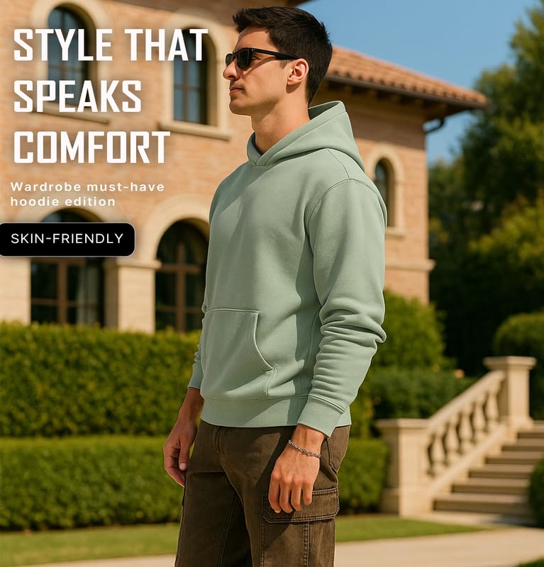 Sleepynuts Men Cotton Fleece Hooded Sweatshirt - Sage Green - Image 4