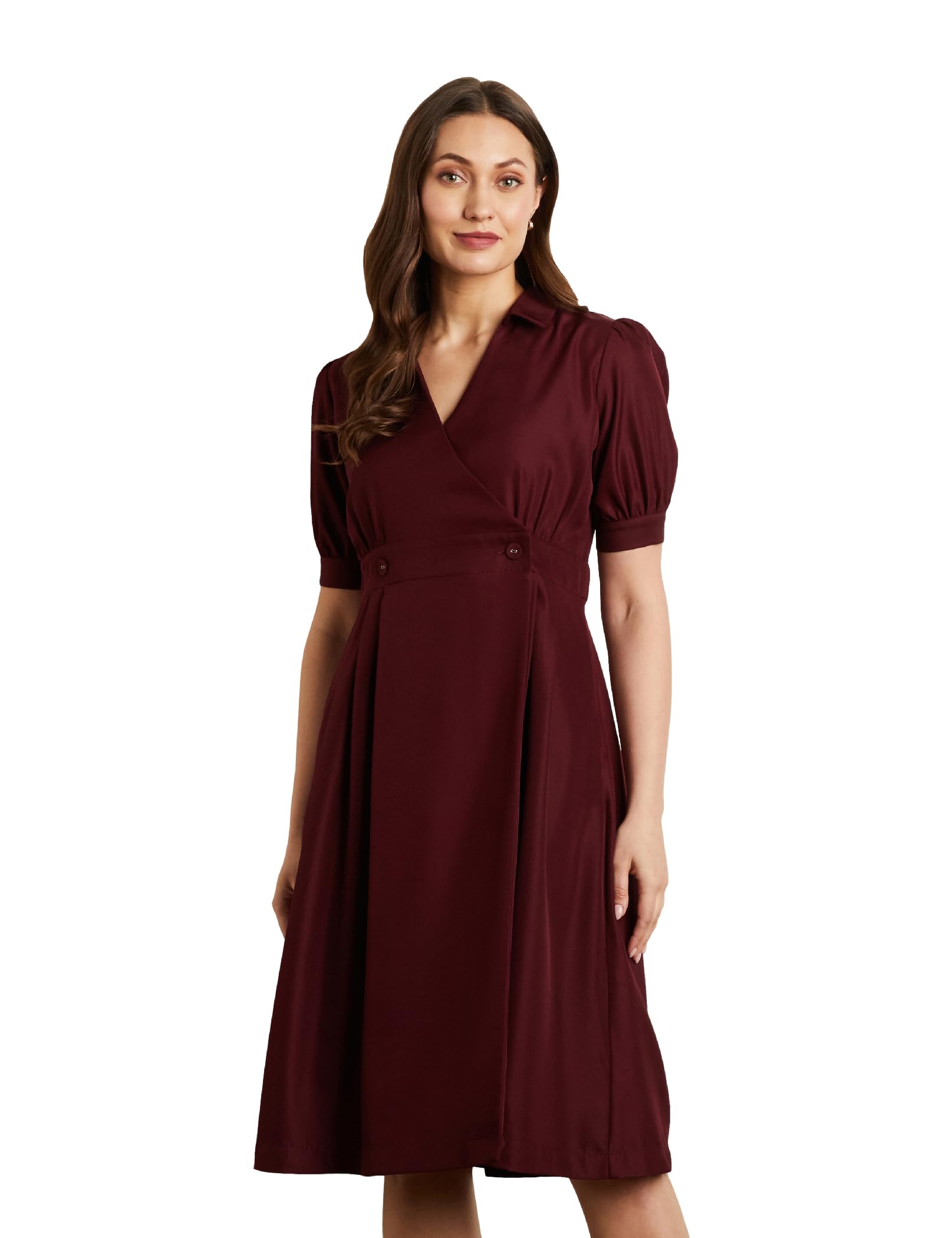 Symbol Women Polyester Fit and Flare Midi Dress - Wine