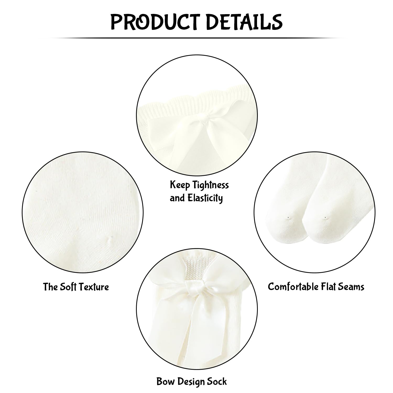 SYGA Baby Girls Cotton Long Socks - White - Image 4