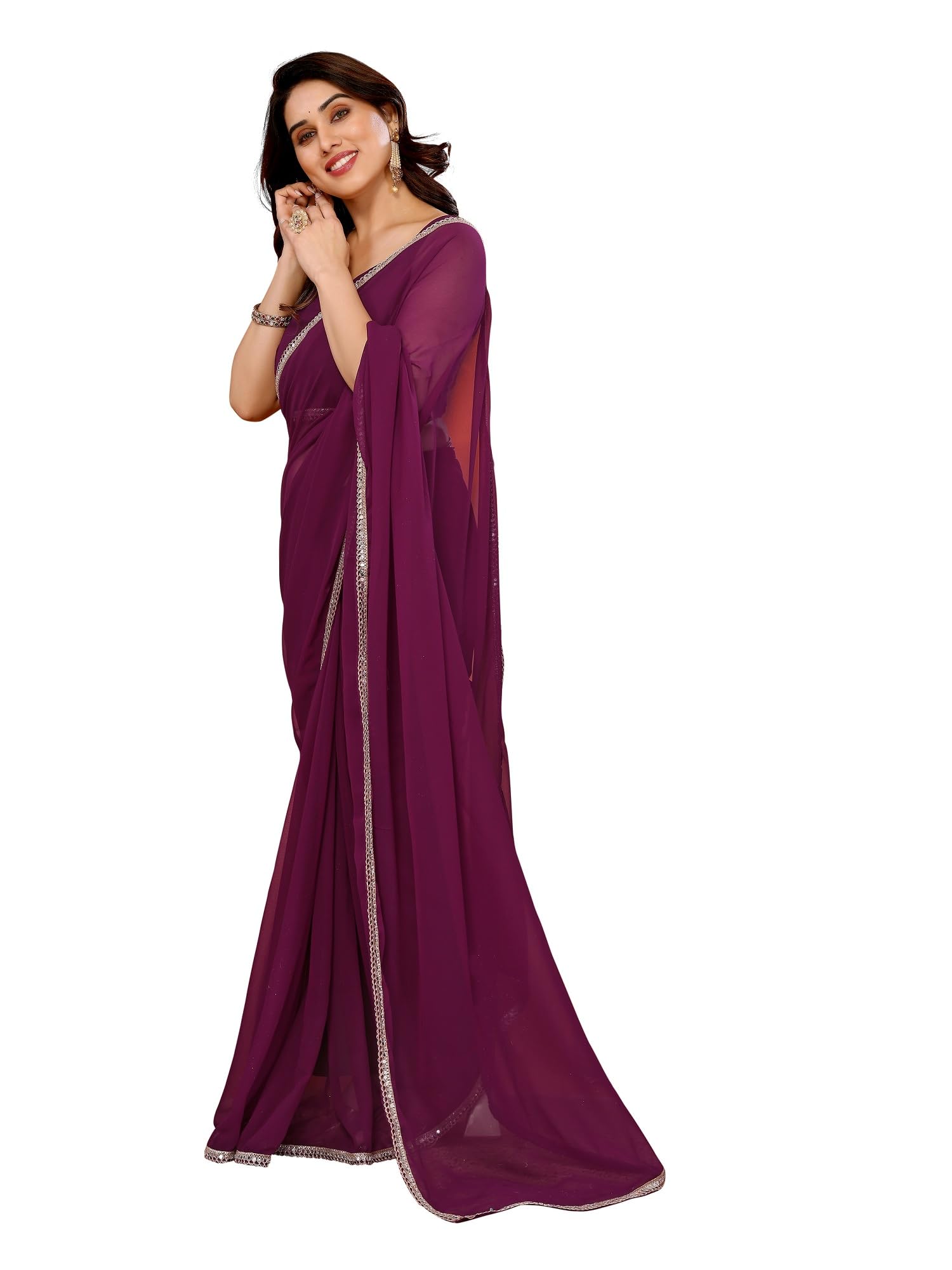 RAJESHWAR FASHION Purple Georgette Saree for Women - Image 3