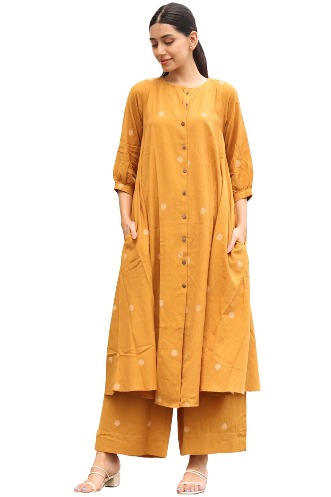 ANNI DESIGNER Kurta Set with Palazzo for Women - Mustard Yellow
