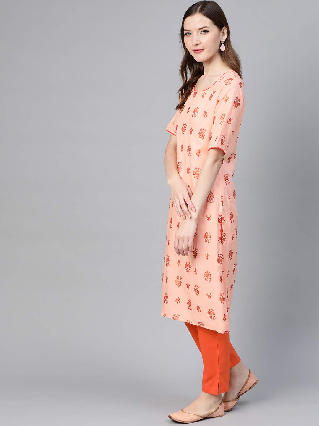 idaLia Women's Orange Rayon Kurta Set - Image 4