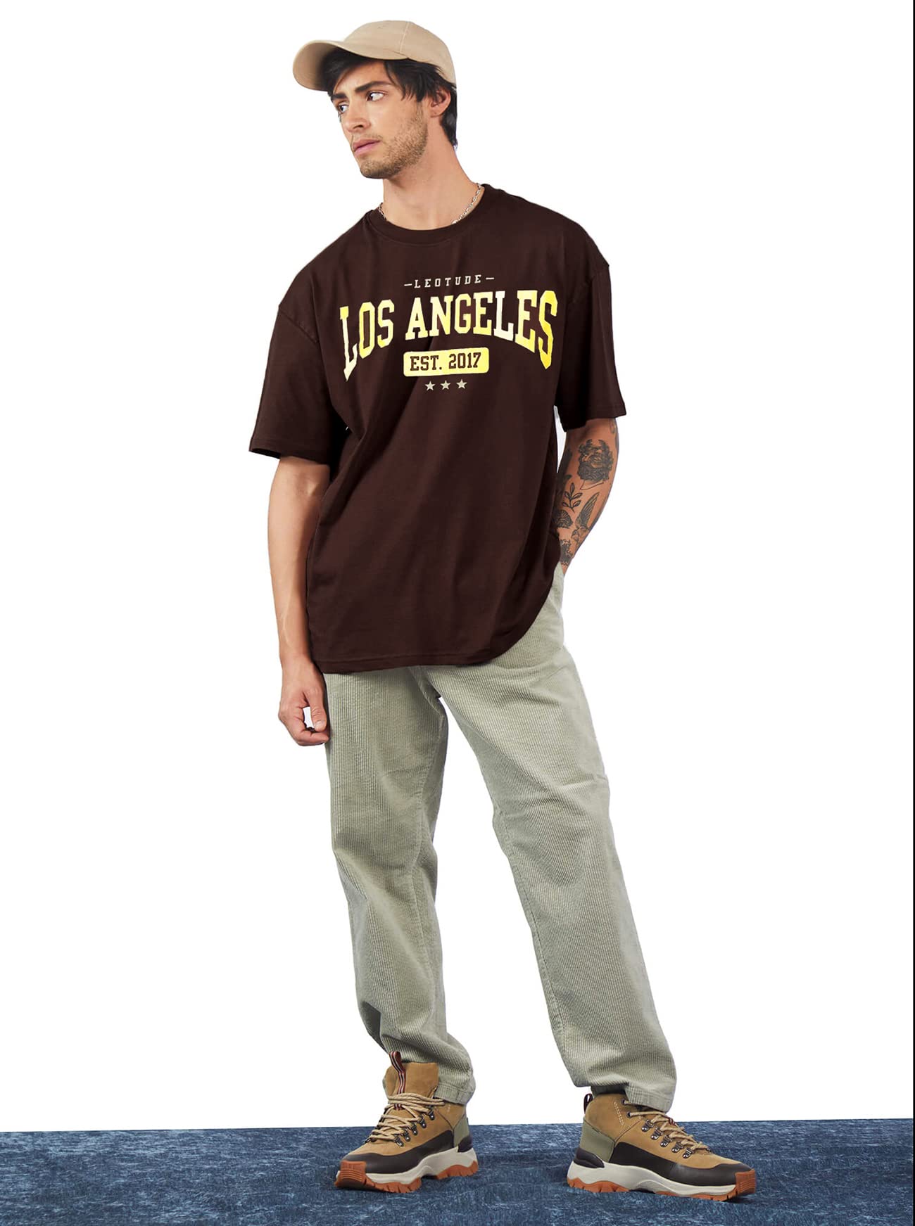 LEOTUDE Men's Brown Printed T-Shirt - Image 5
