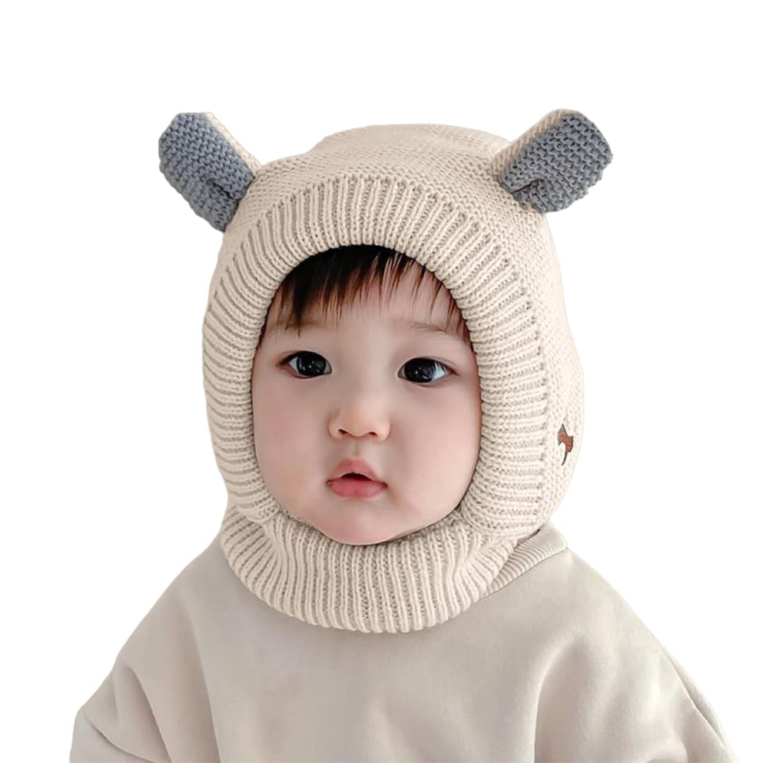 SYGA Unisex Baby Winter Hat - Woolen Ear Flap Cap - Beige