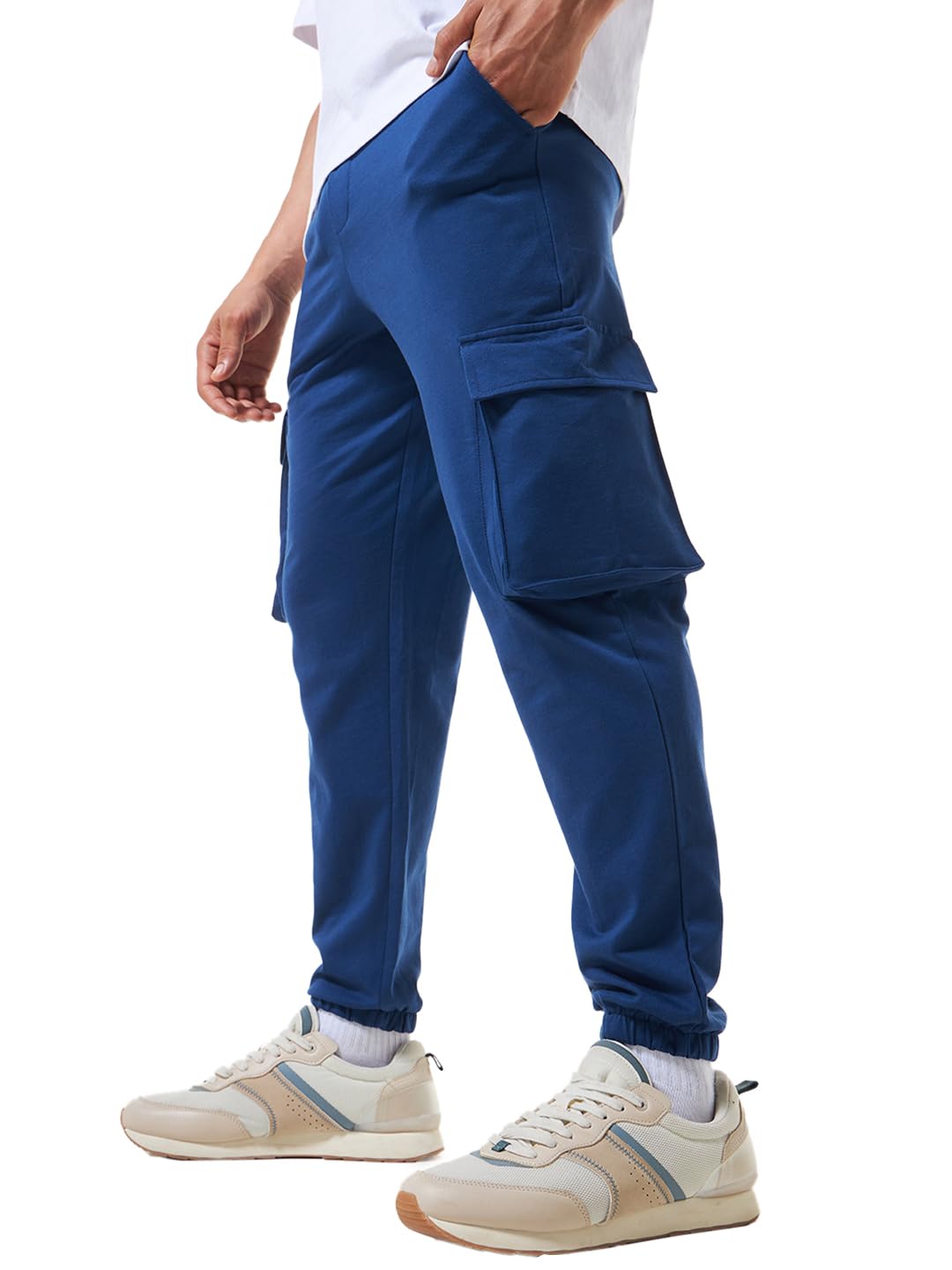 Bewakoof Men's Solid Oversized Cargo Joggers - Blue