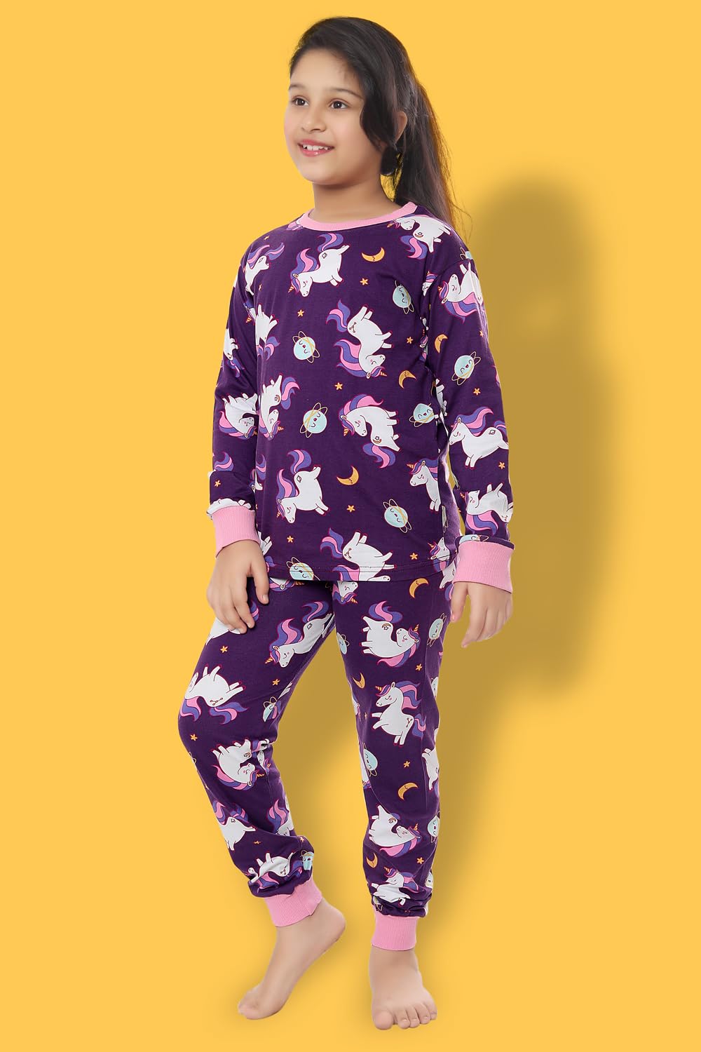 Ninos Unicorn Printed Girls Coord Set - Purple - Image 2