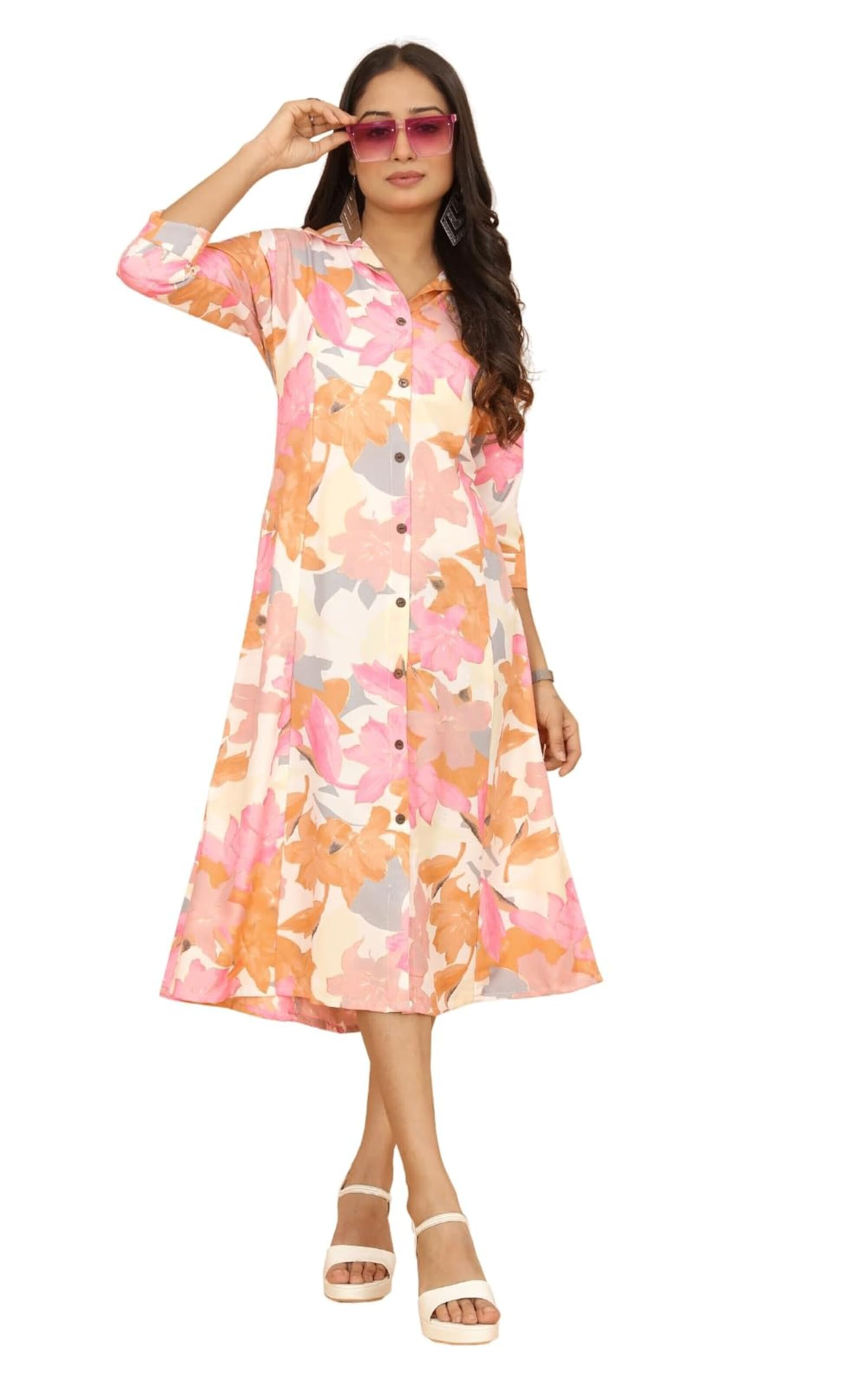 KESUDI Women's Floral A Line Dress - Pink