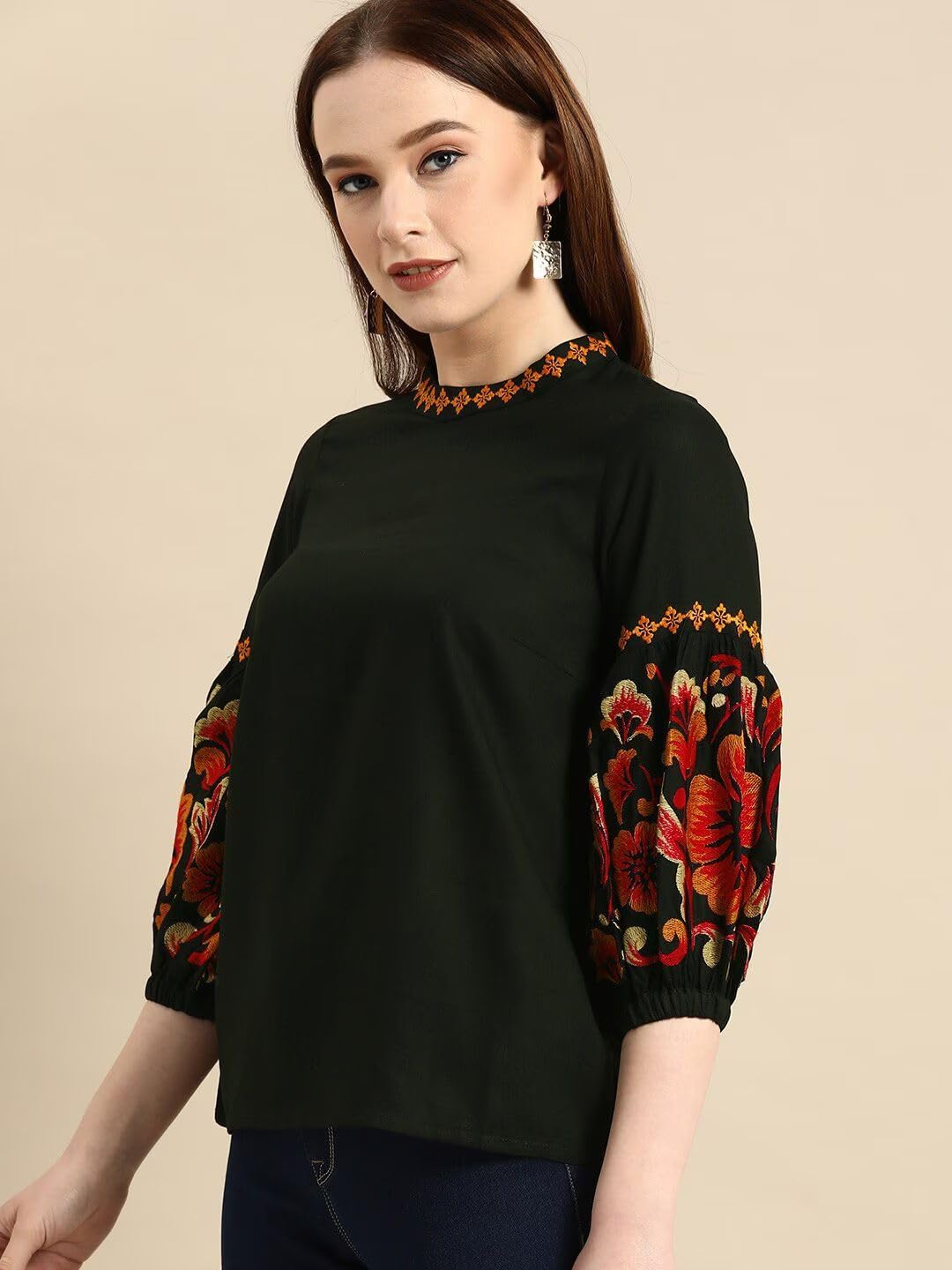 Rytras Black Embroidered Rayon Top for Women - Image 3