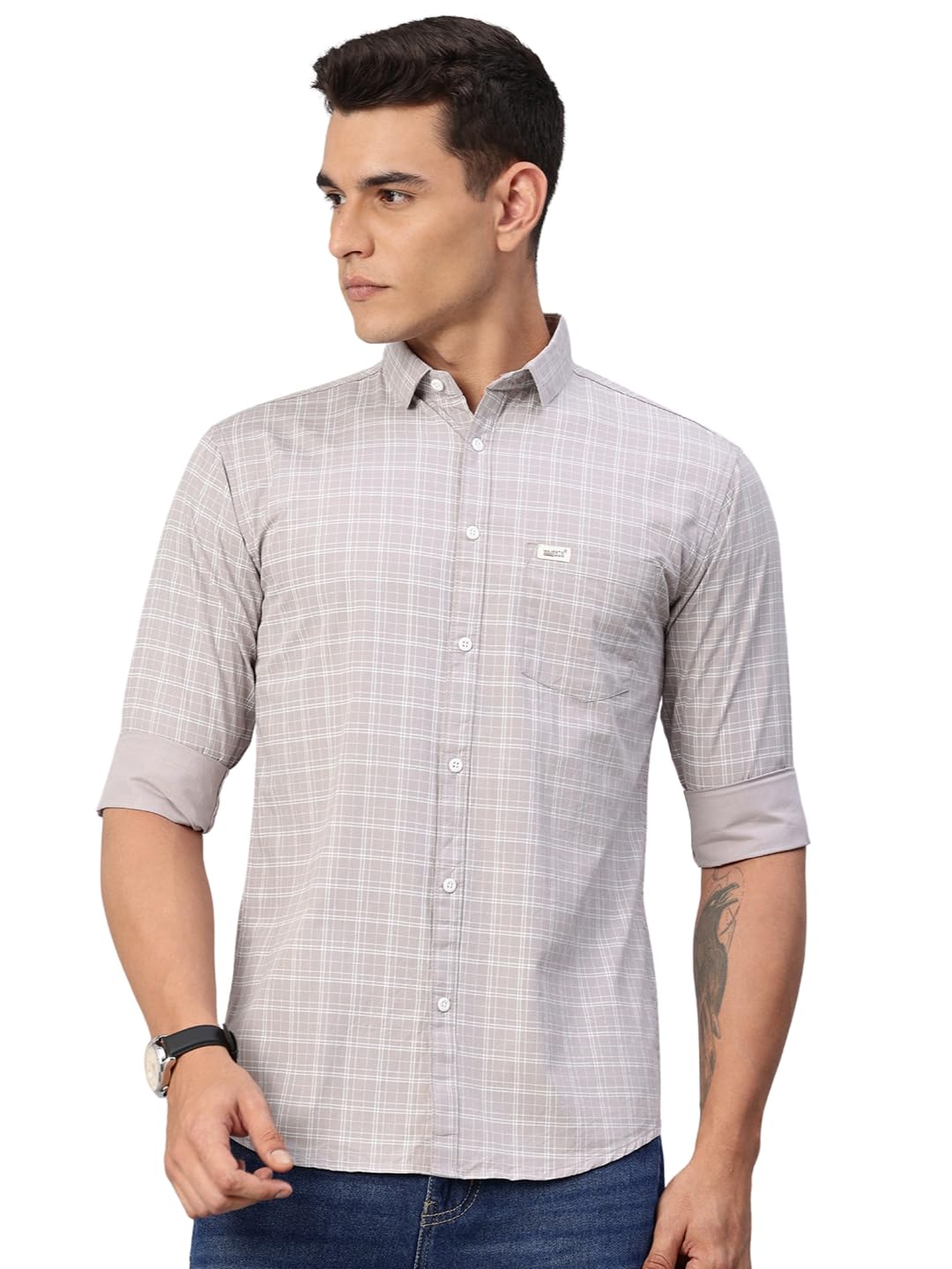 Majestic Man Checked Cotton Shirt for Men - Dusty Purple
