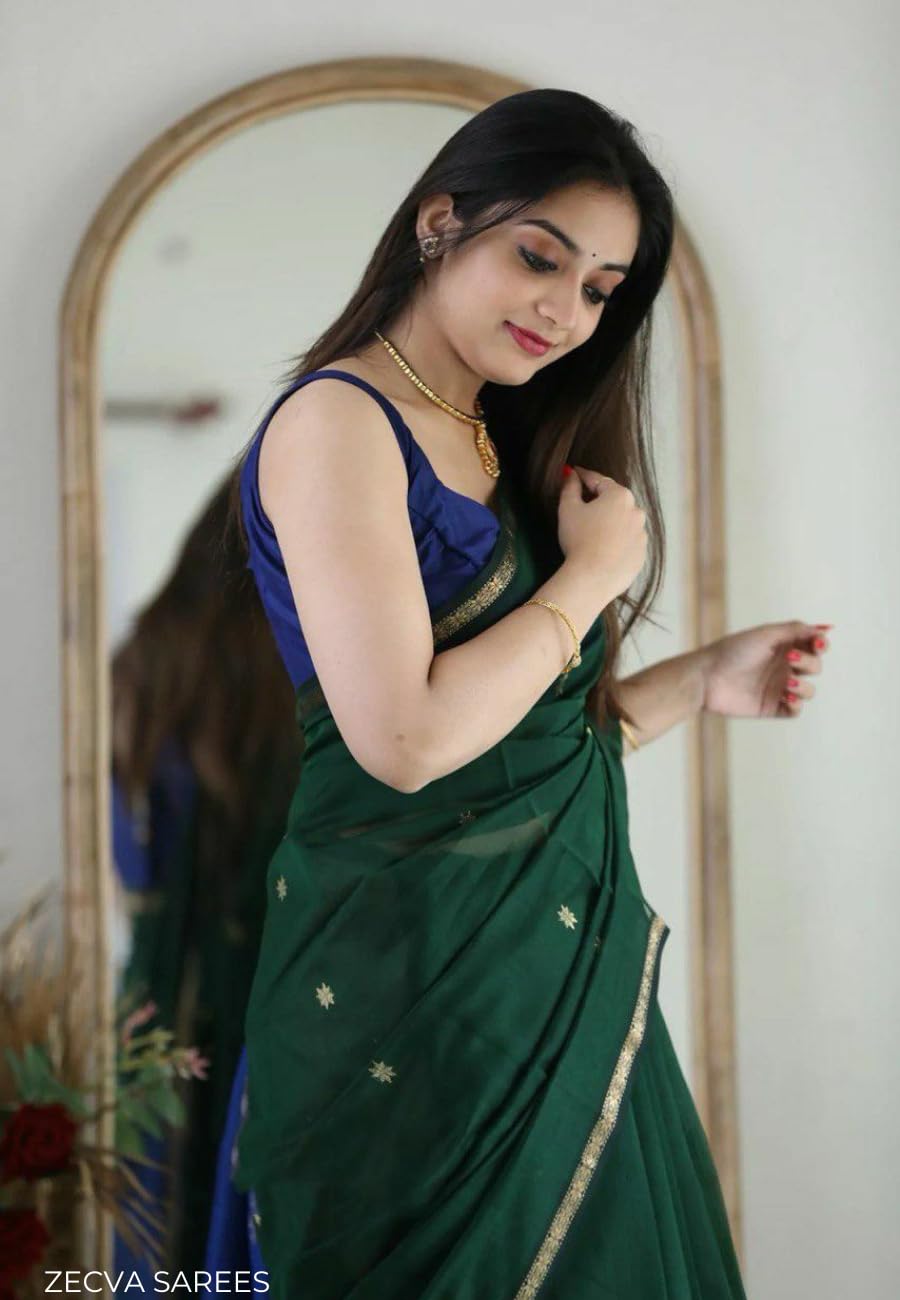 ZECVA Lichi Silk Saree for Women - Dark Green Blue - Image 4