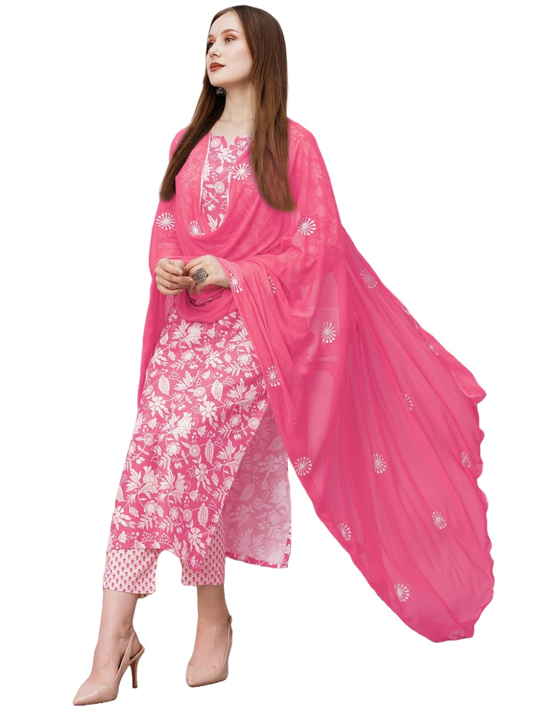 GoSriKi Pink Cotton Kurta Set for Women