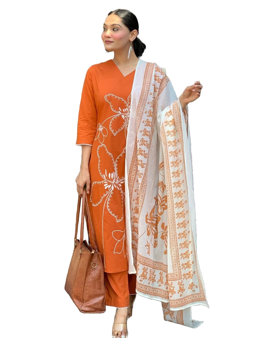 Alvami Masuri Orange Viscose Kurta Set for Women