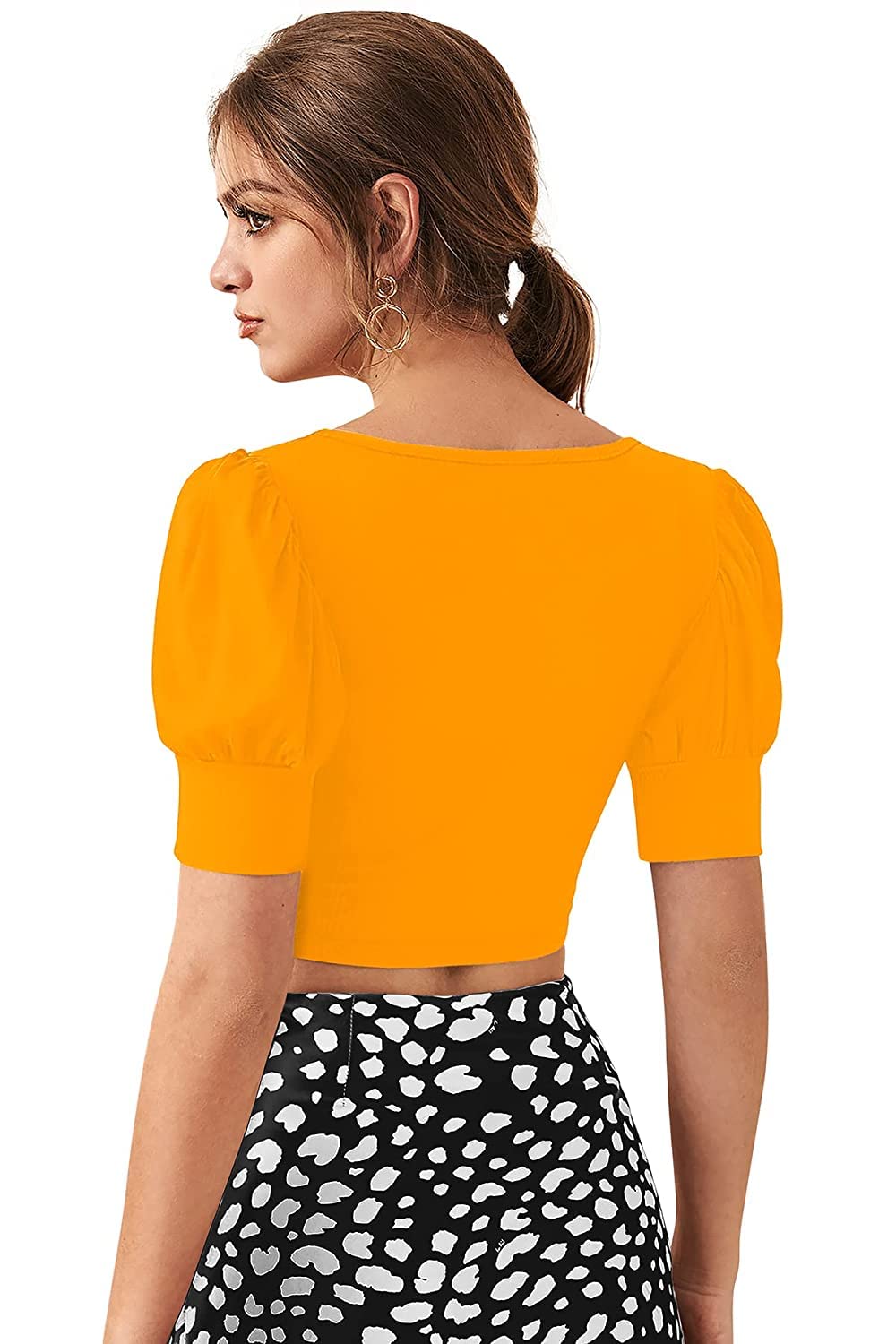 Istyle Sweetheart Neck Crop Top for Women - Mustard & Navy - Image 4