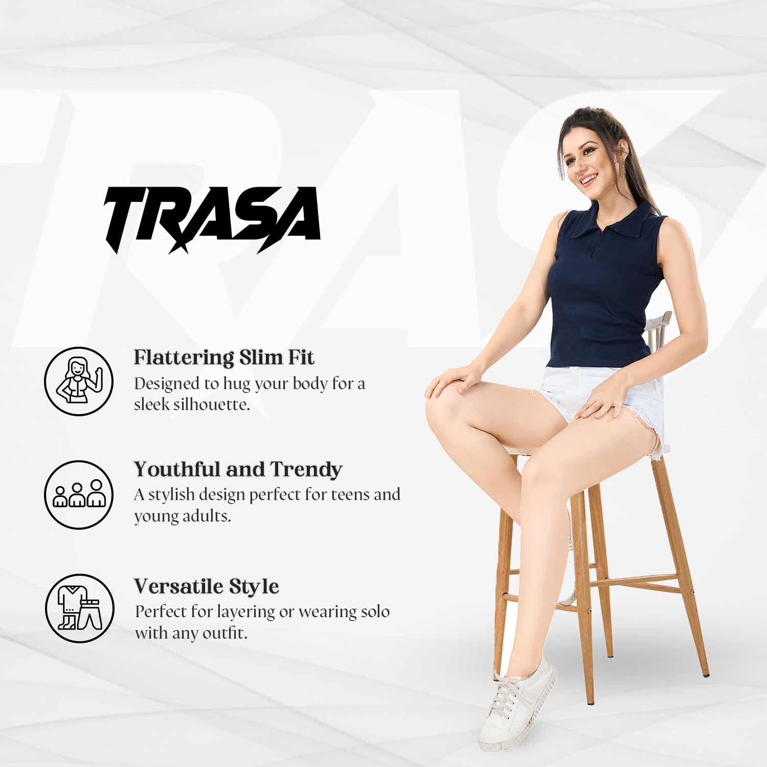 TRASA Women Sleeveless Rib Knitted Cotton Tank Top - Image 2