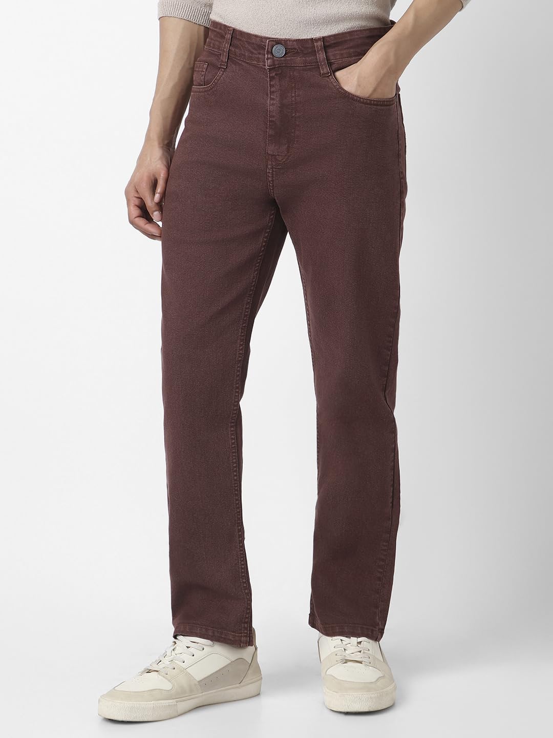 Urbano Fashion Men's Brown Straight Fit Jeans - Image 4