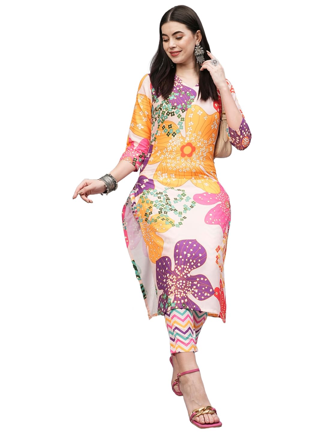 ANNI Women Cotton Blend Kurta with Pant - White