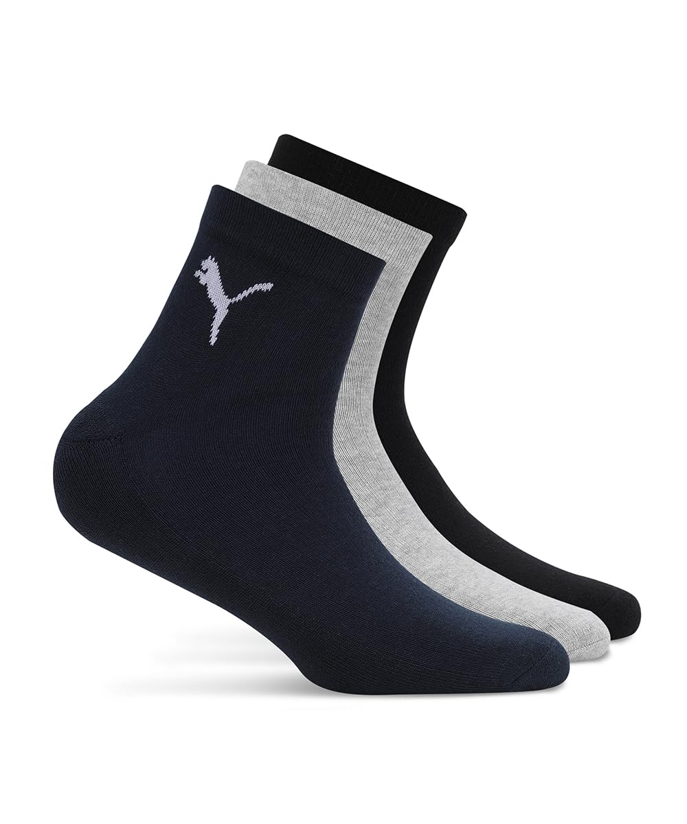 PUMA Unisex Cotton Quarter Socks - Black, Gray, Navy
