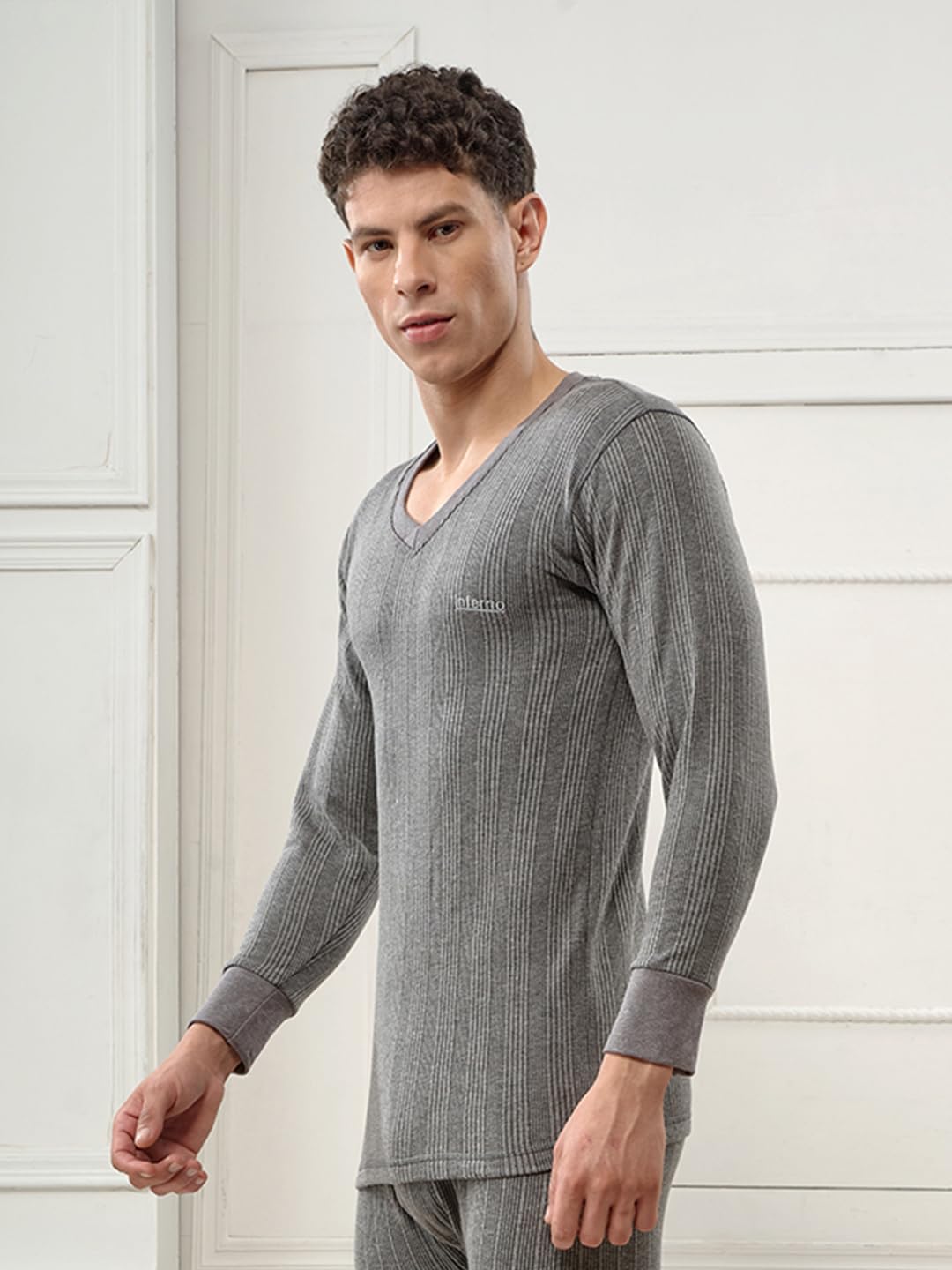 Lux Inferno Cotton Men's Thermal Top - Charcoal Melange - Image 4