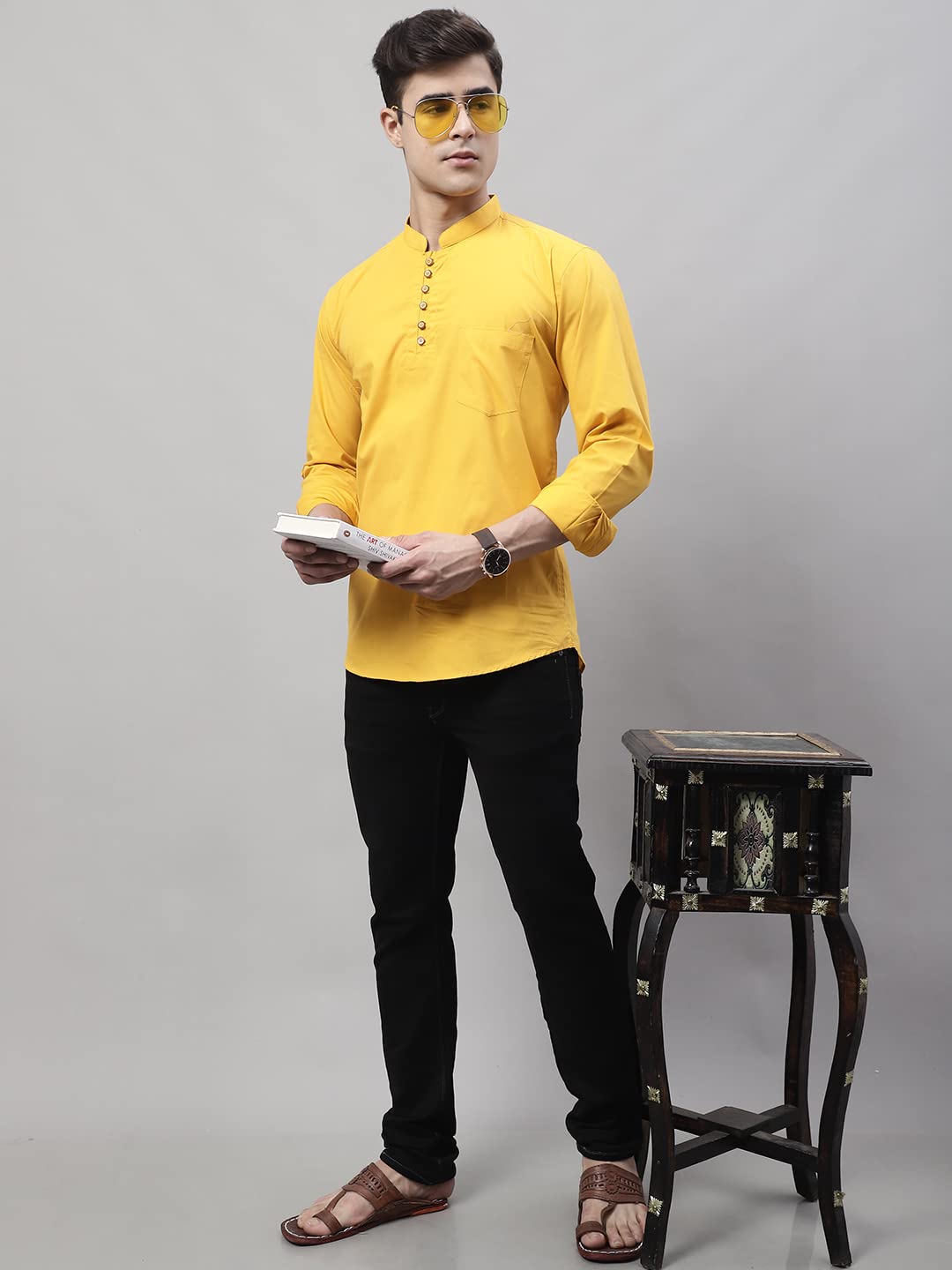 Majestic Man Cotton Kurta for Men - Yellow - Image 5