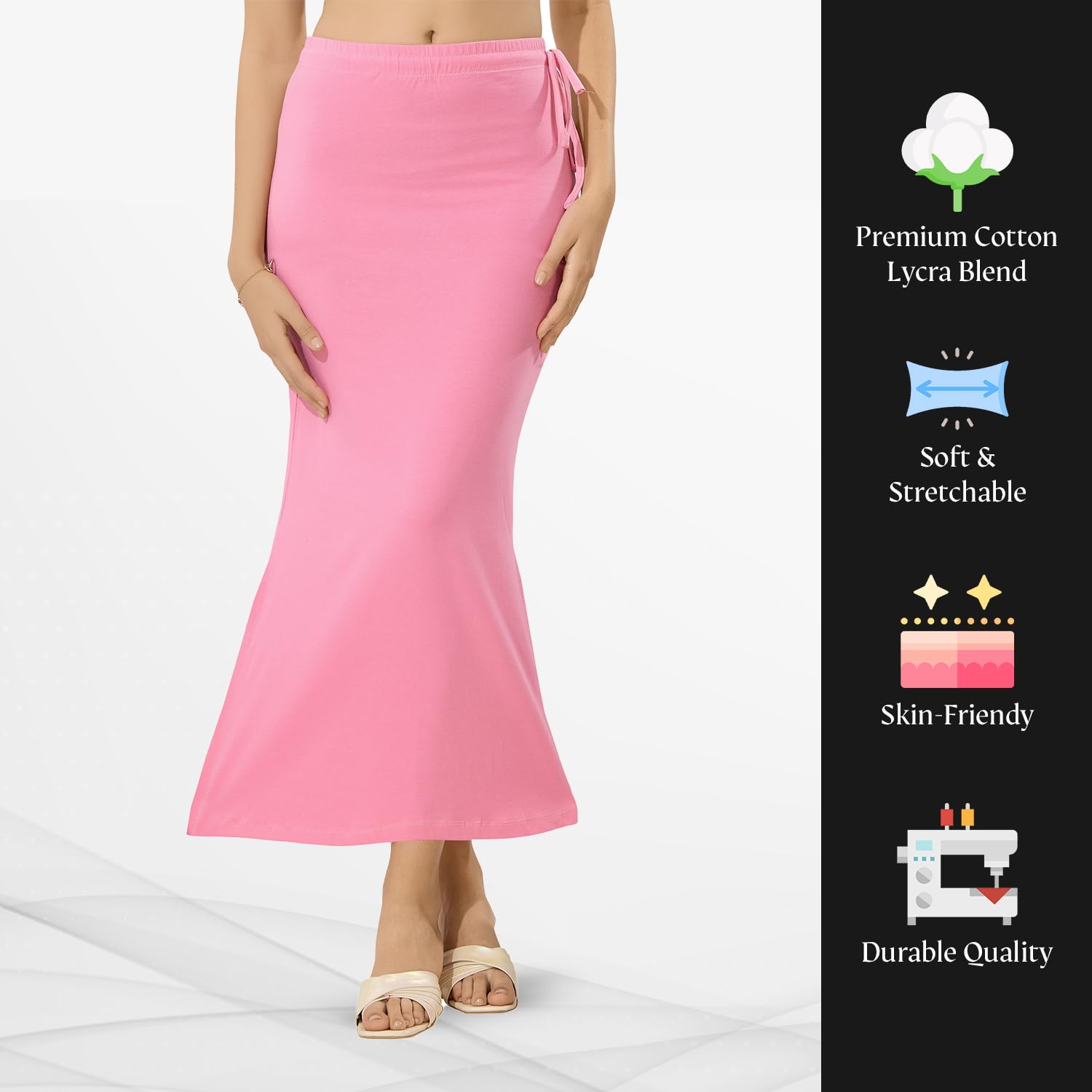 TRASA Saree Shapewear Petticoat for Women - Baby Pink - Image 4