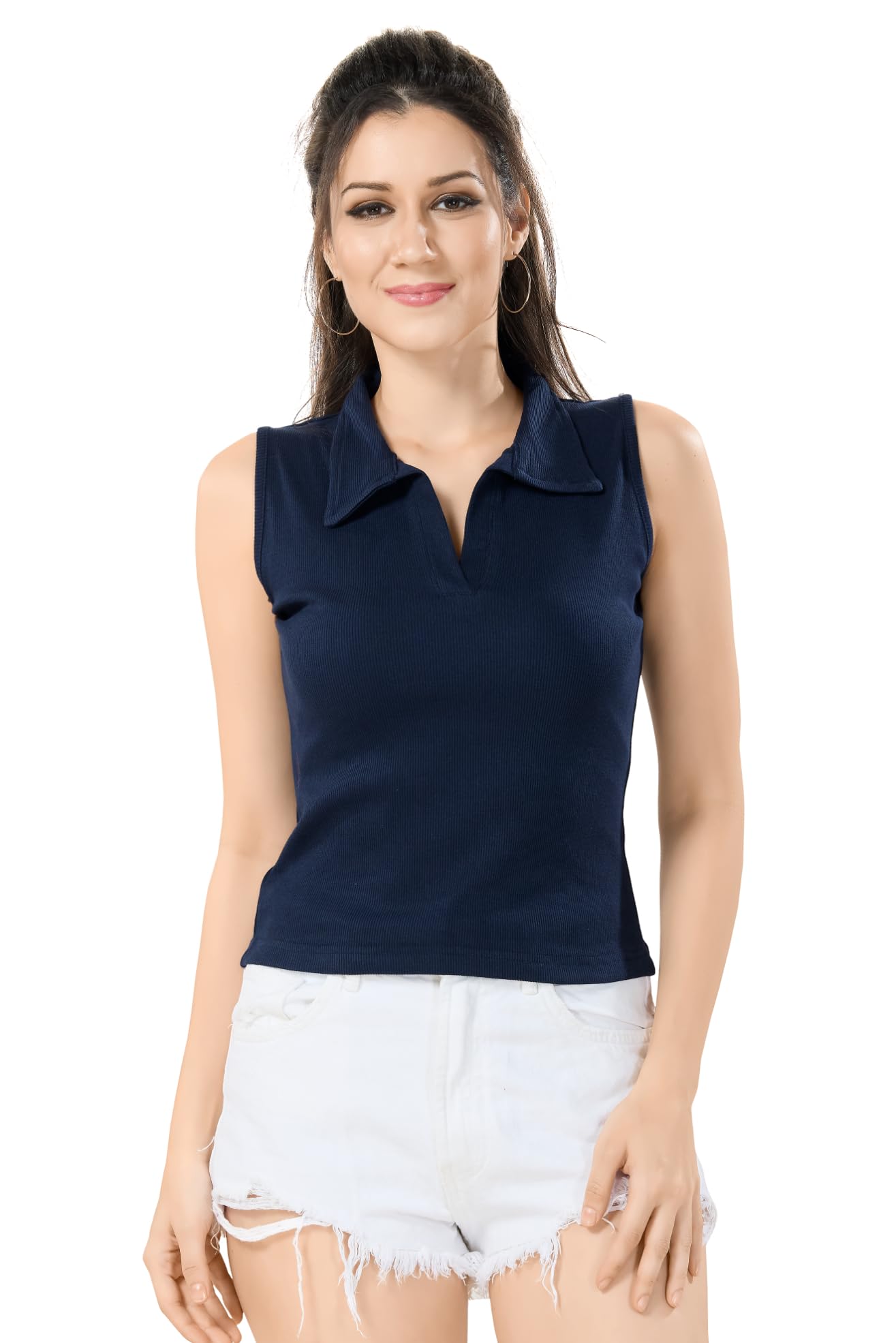 TRASA Women Sleeveless Rib Knitted Cotton Tank Top