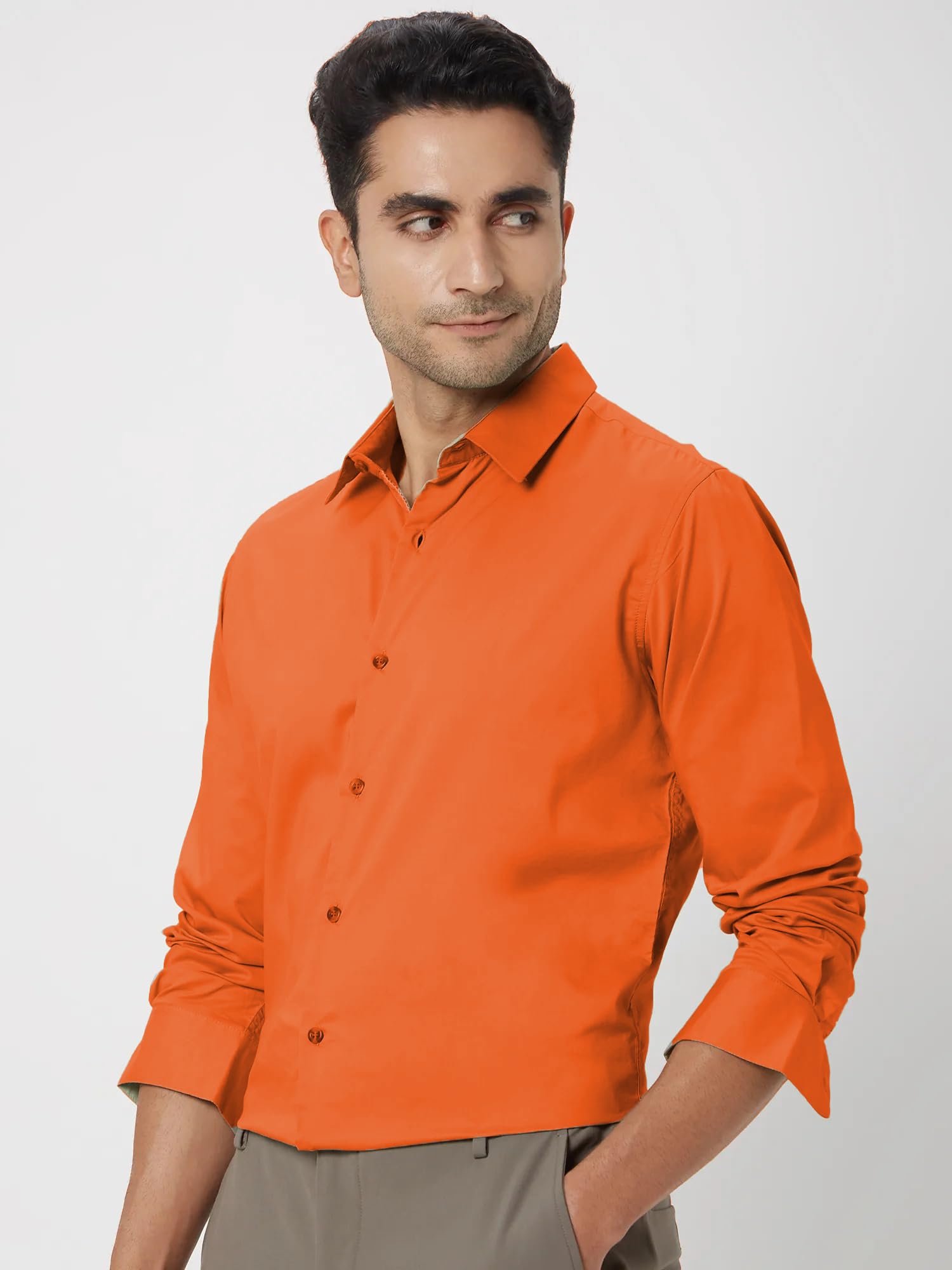 U-TURN Men's Cotton Formal Shirt - Orange - Image 4