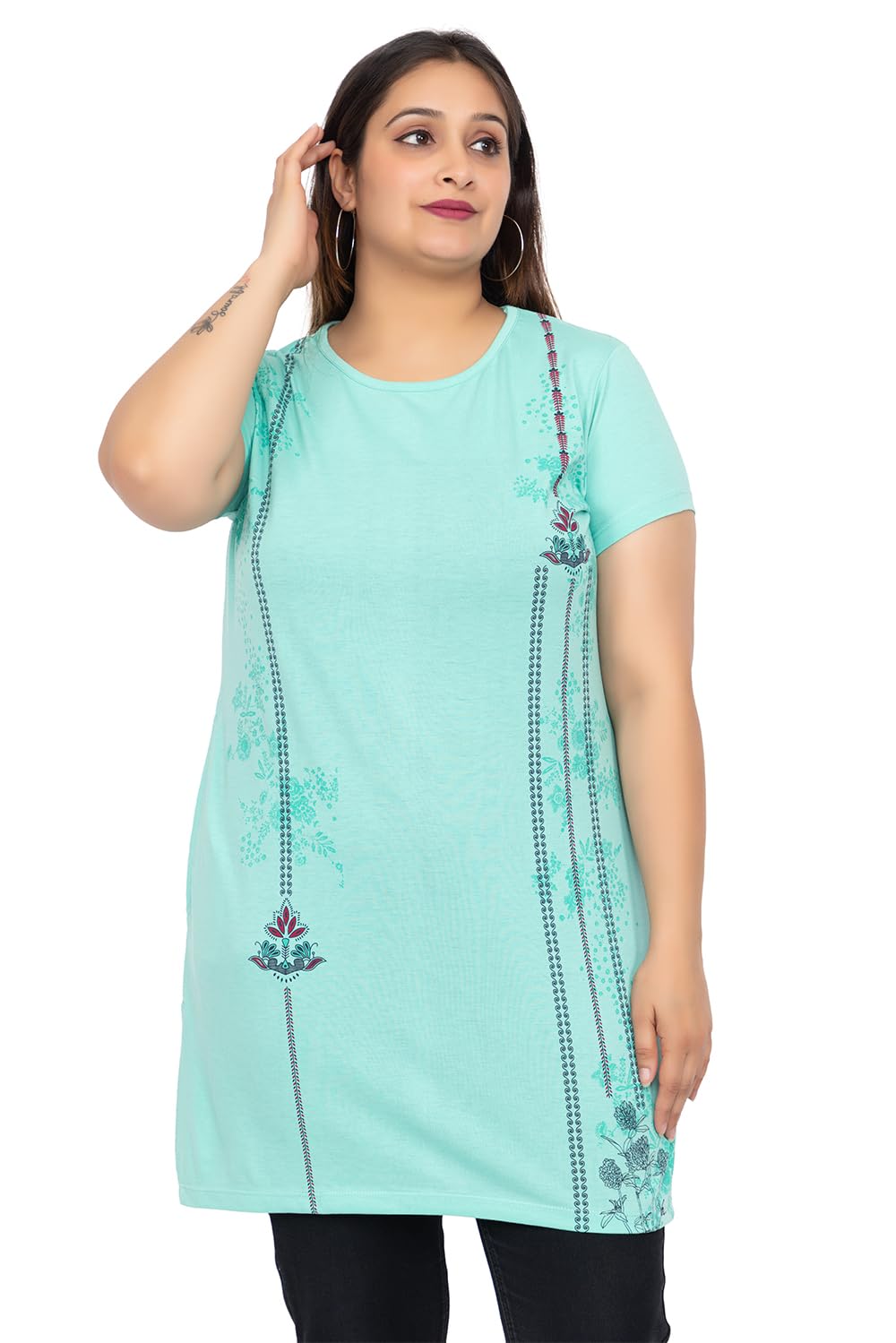Star Fashion Women Printed Tshirt - Aqua Blue