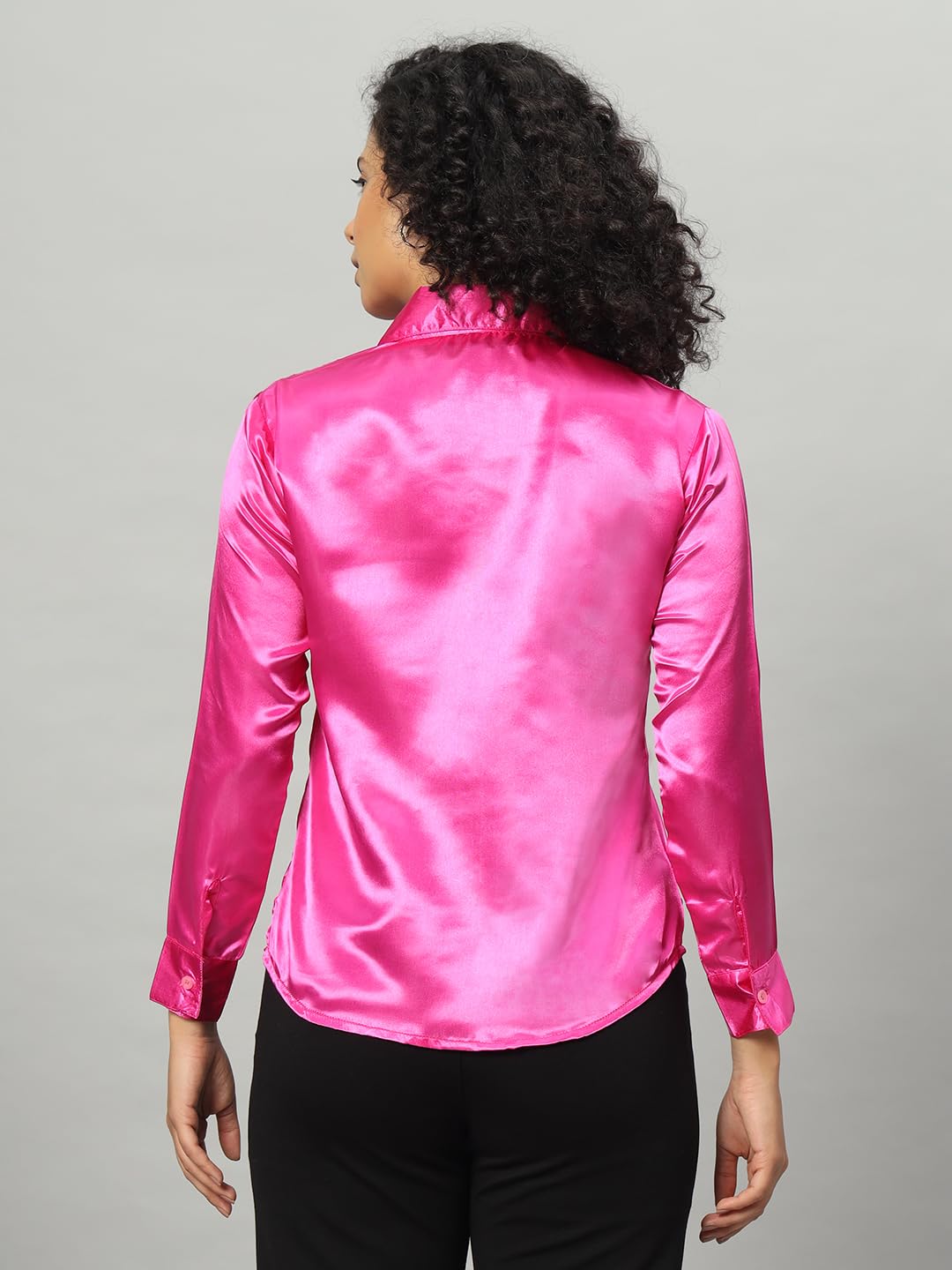 FUNDAY FASHION Women Solid Formal Satin Shirt - Rani Pink - Image 2