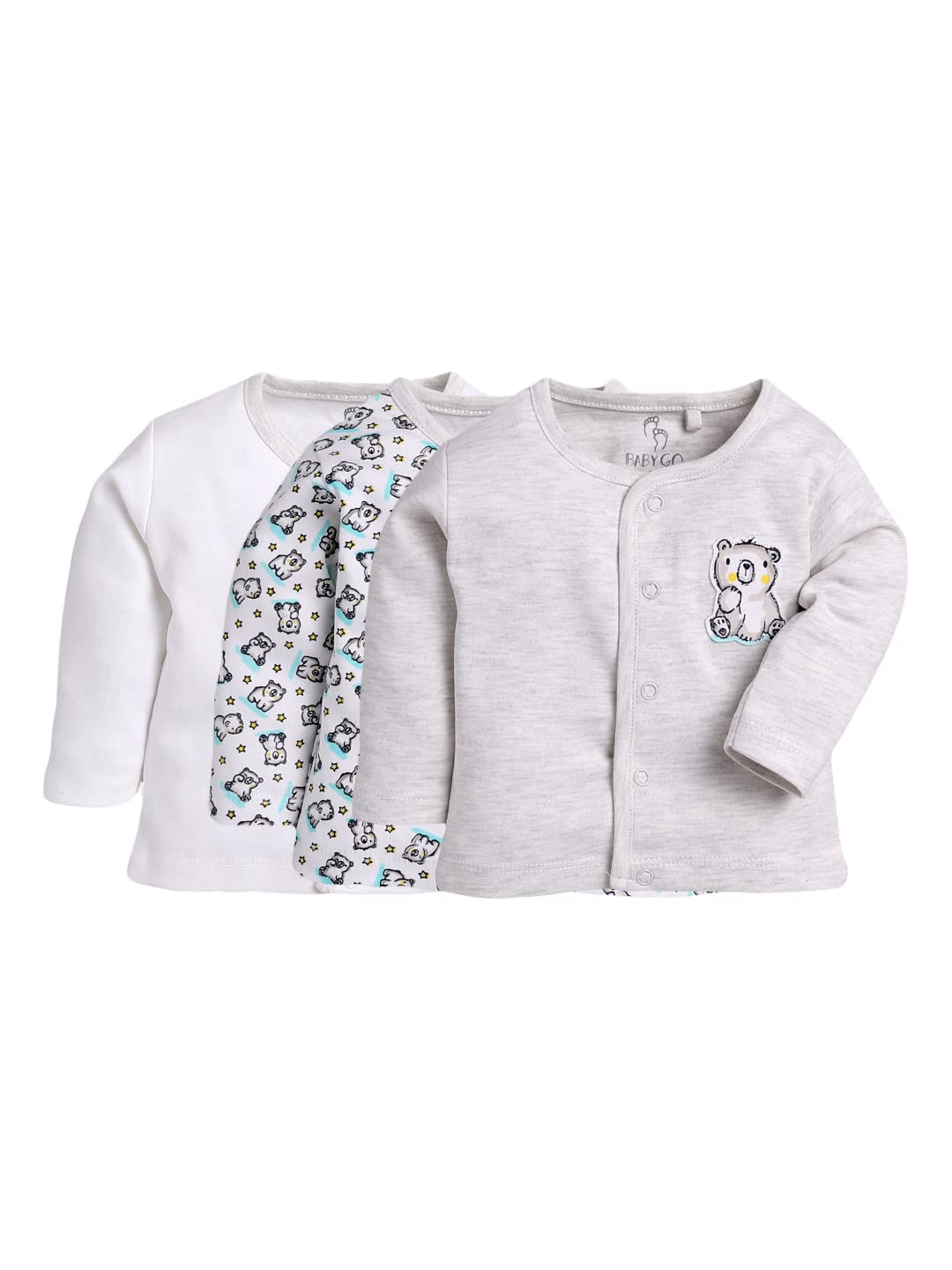 BABY GO Full Sleeve Clothing Set for Baby Boys & Girls - White