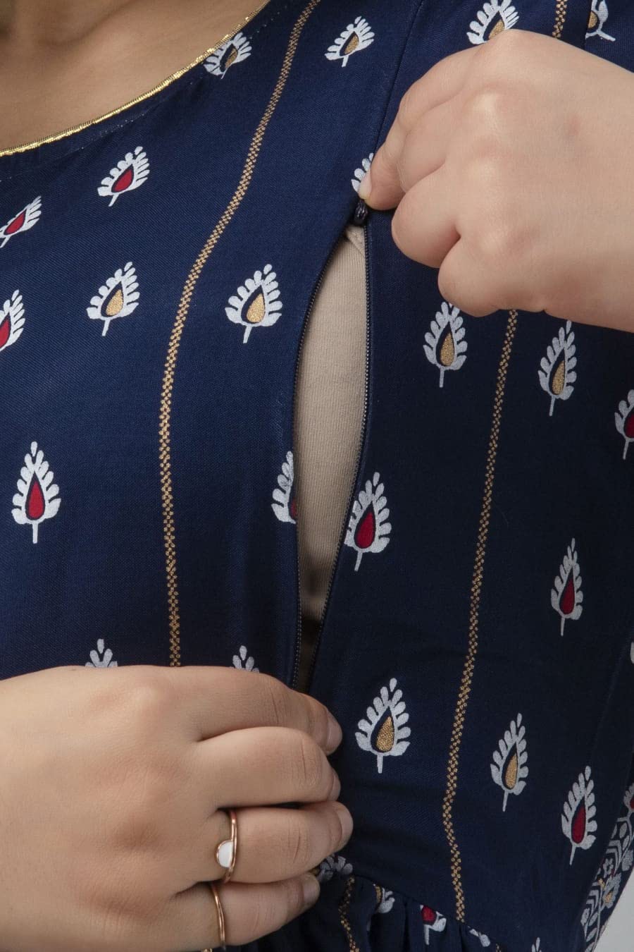 Devek Women's Rayon Anarkali Maternity Dress - Navy Blue - Image 5