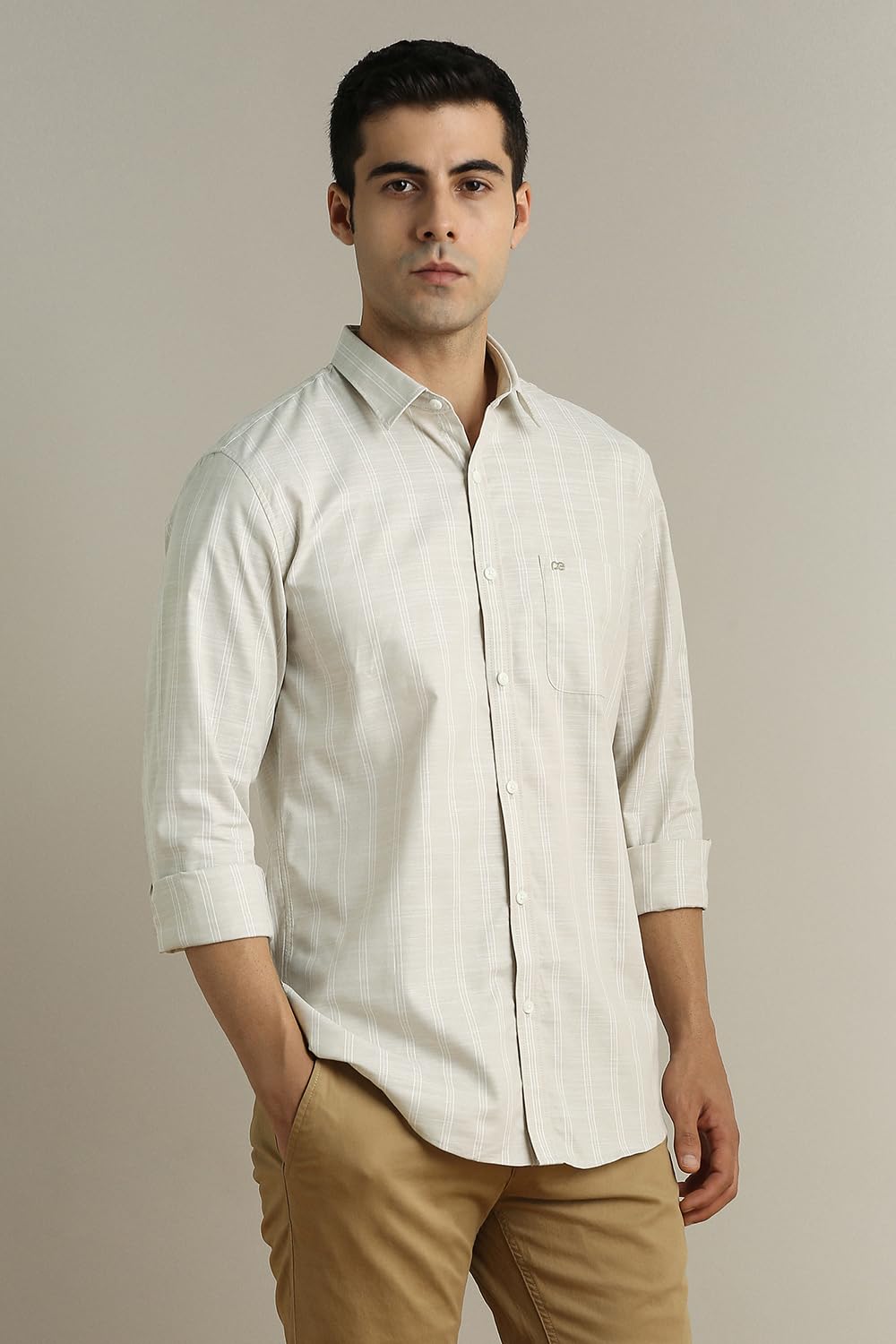 Peter England Men's Striped Slim Fit Shirt - Grey - Image 3