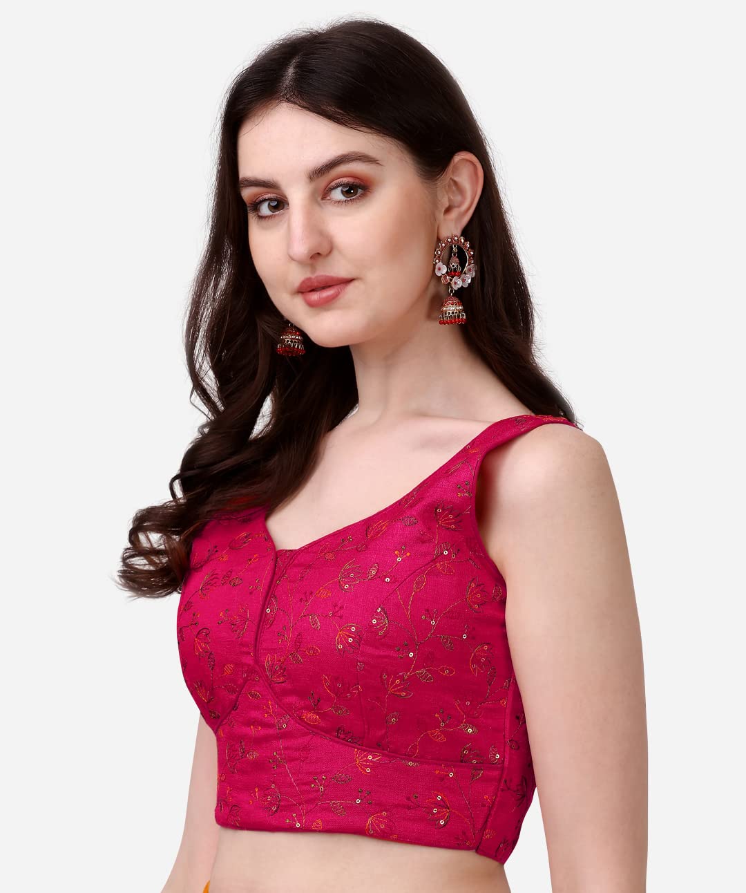 Pujia Mills Womens Sweetheart Neck Sleeveless Saree Blouse - Pink - Image 2
