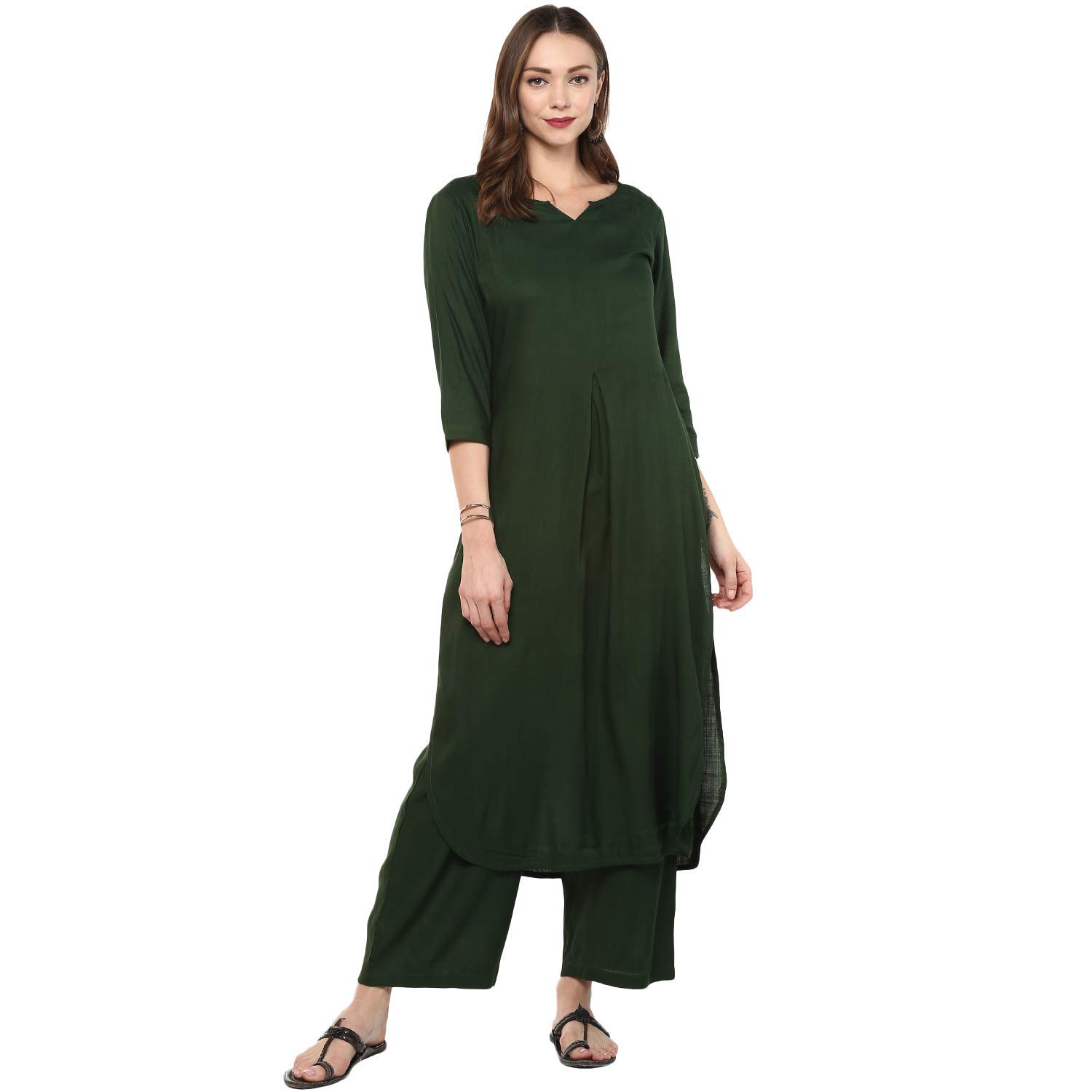 idaLia Green Rayon Kurta Set for Women