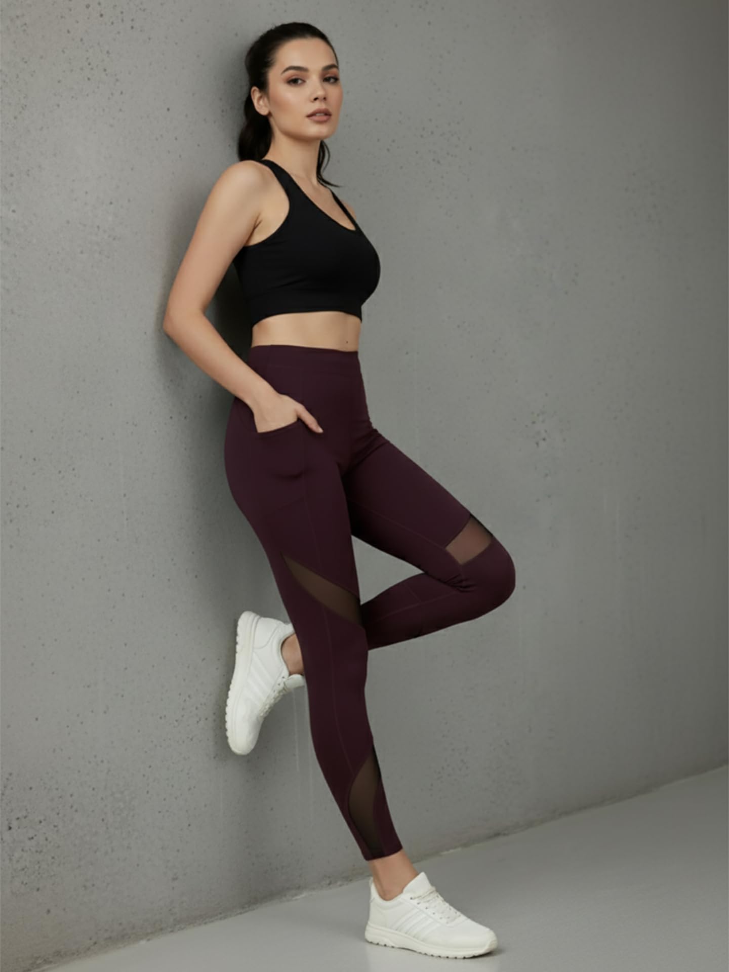 BLINKIN Women Gym Pants with Mesh Insert - Maro - Image 4