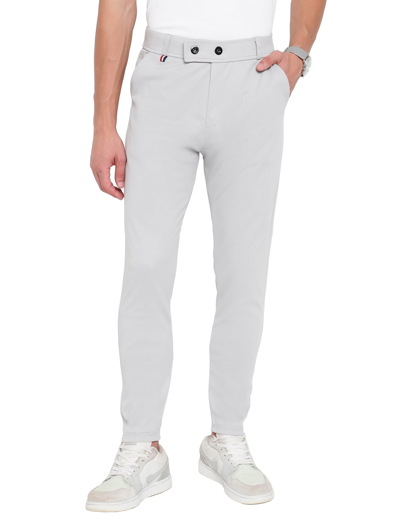 AVANOVA Men's Light Grey Slim Fit Trousers