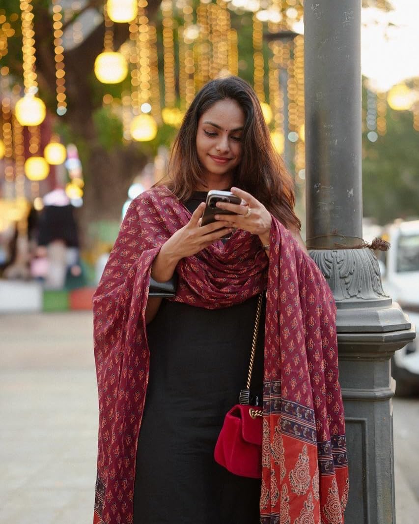 ANNI DESIGNER Women's Rayon A-Line Kurta with Palazzo & Dupatta - Black - Image 5