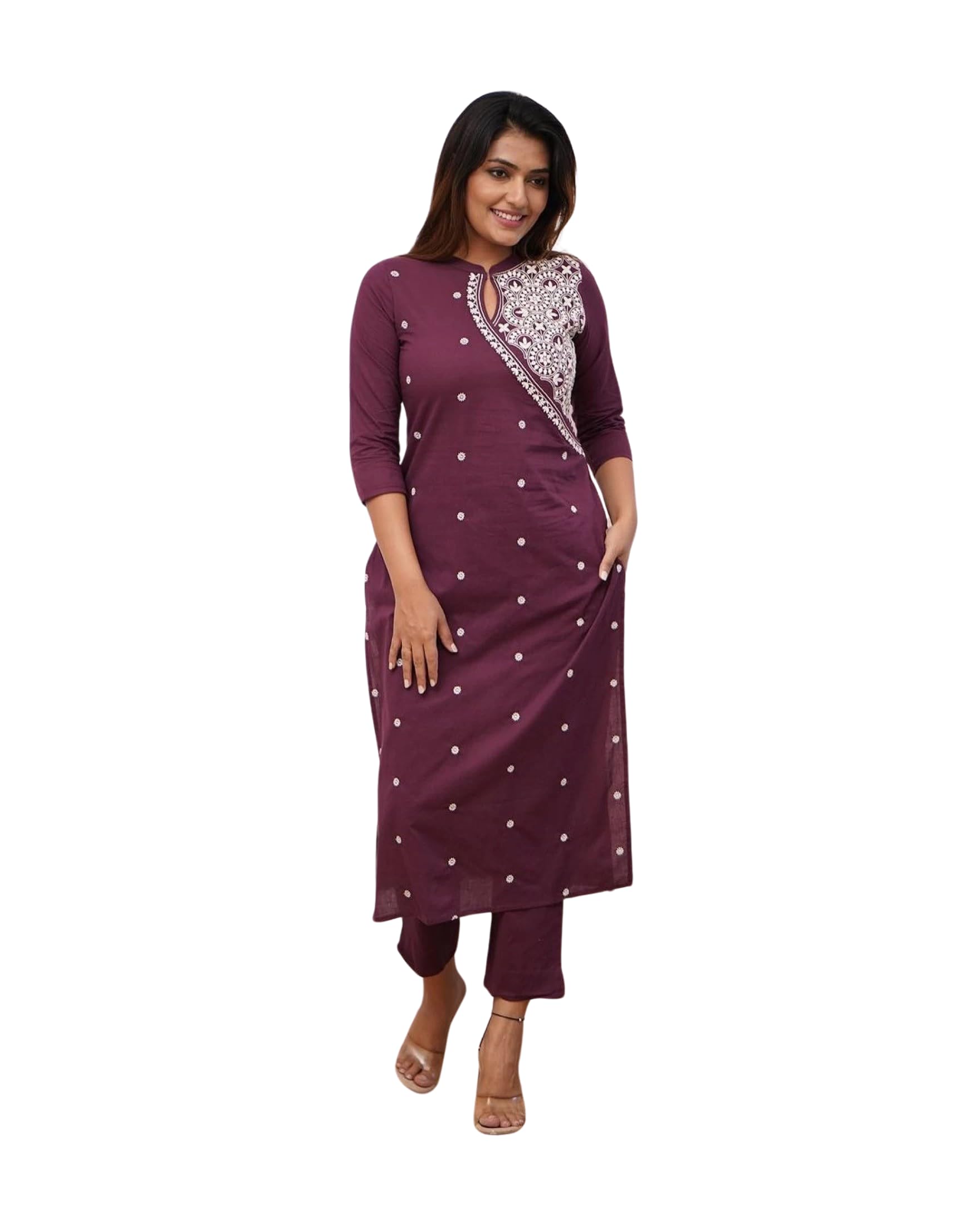 Purple Cotton Blend Kurta Set for Women