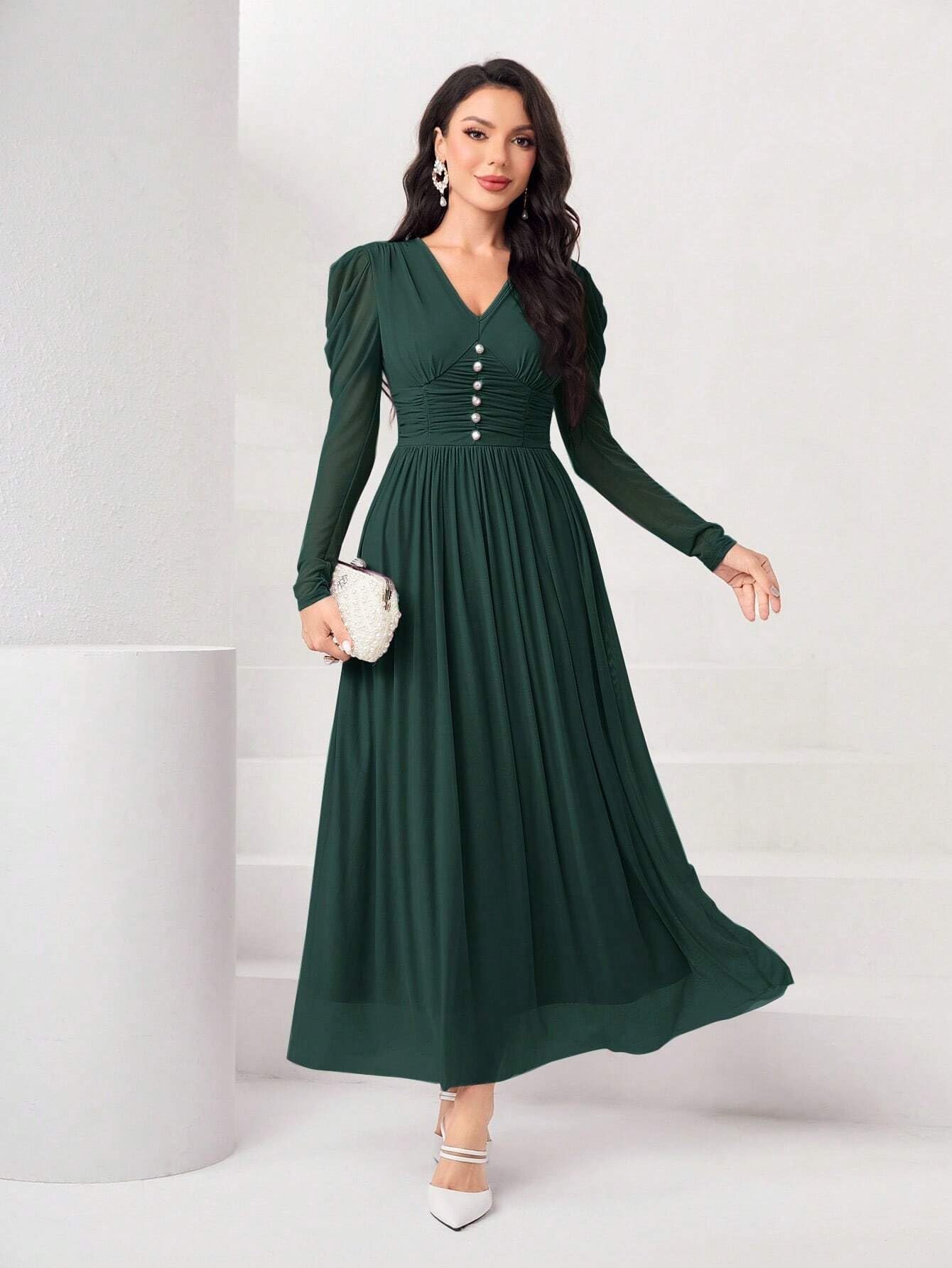 FABNEX Green Maxi Dress for Women - Image 5