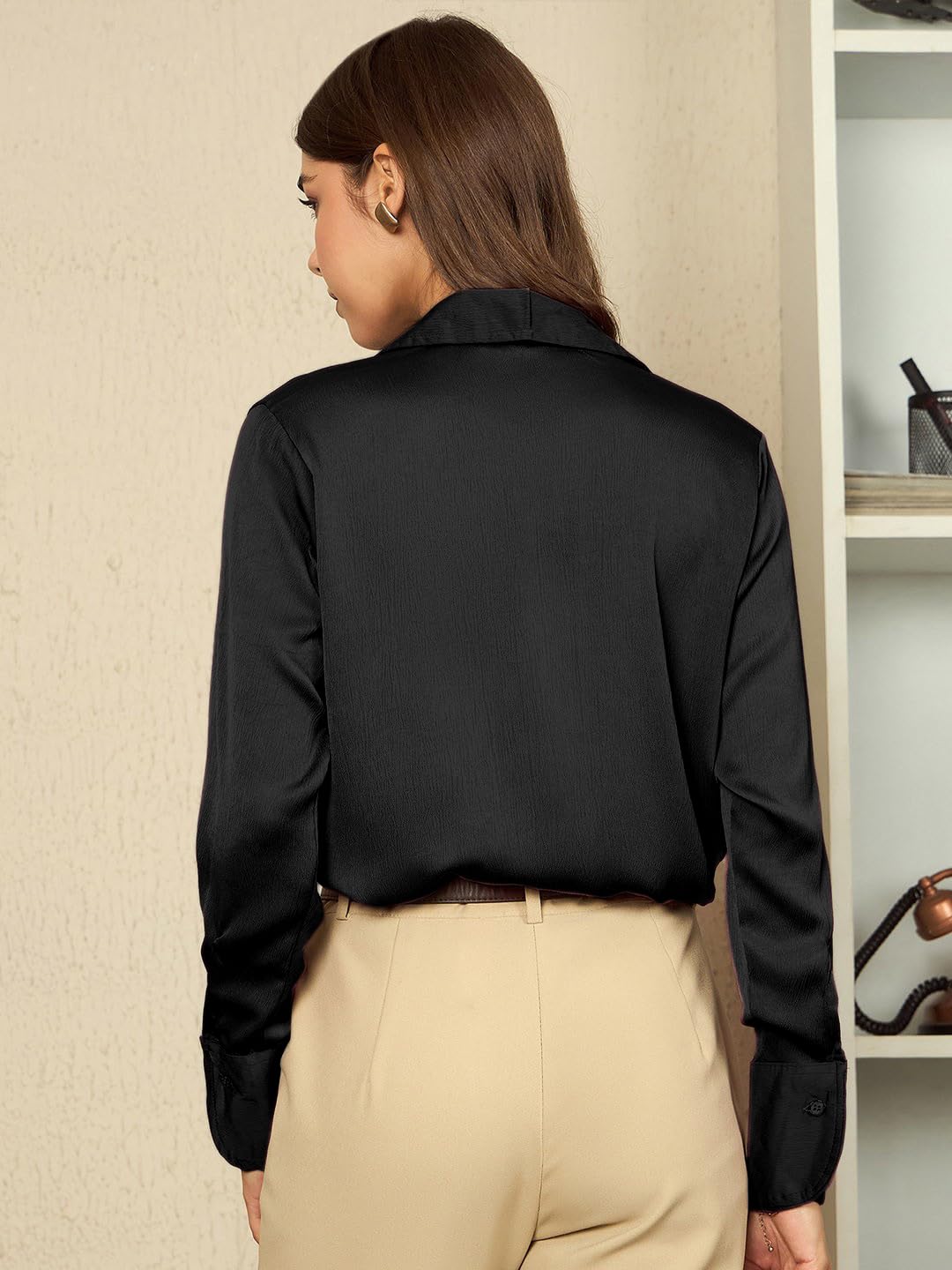 Aahwan Black Satin Button-Up Shirt for Women - Image 2