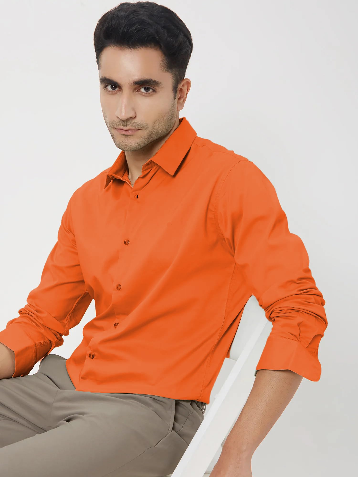 U-TURN Men's Cotton Formal Shirt - Orange - Image 3