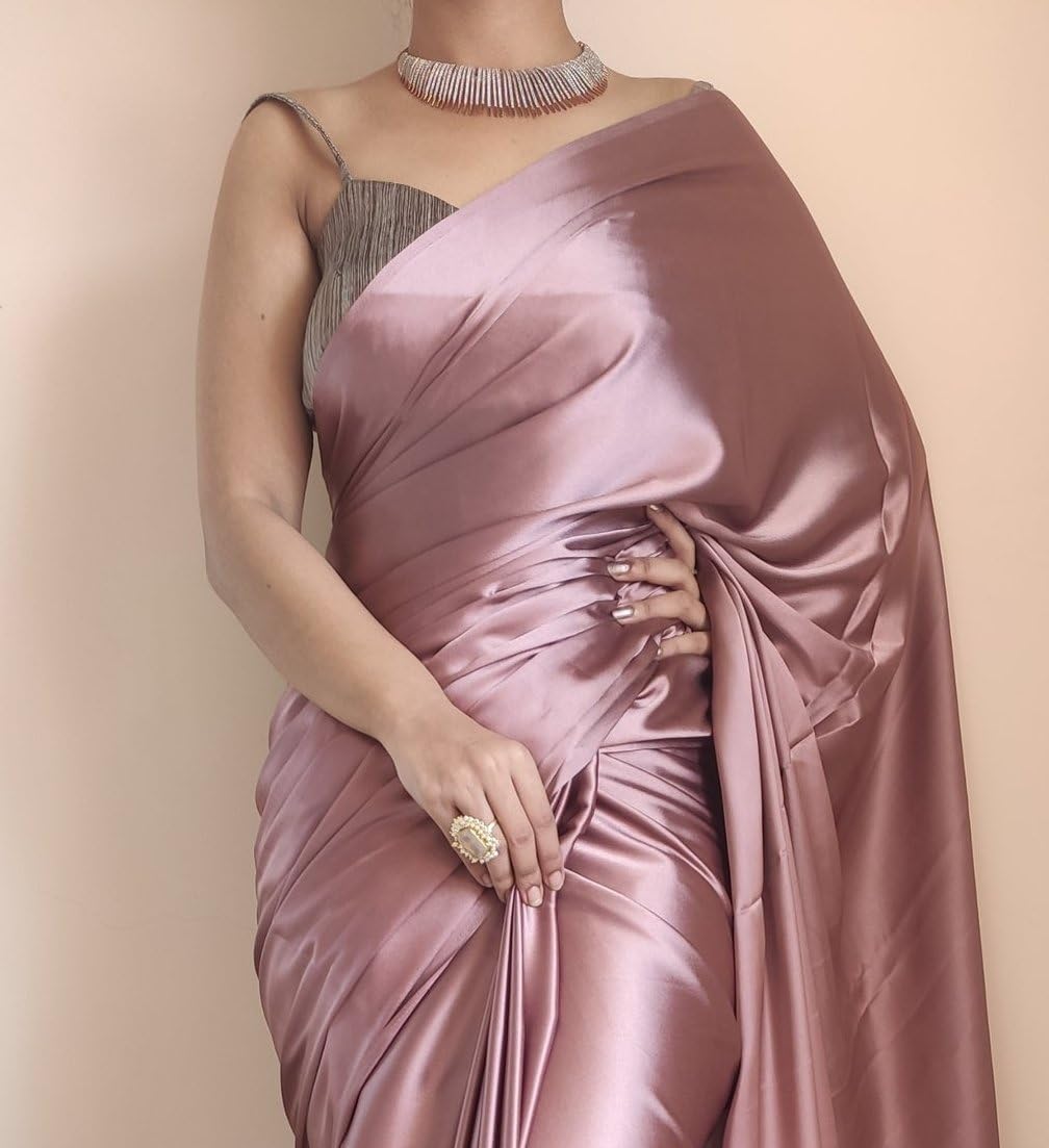 SATAZ Rose Gold Satin Silk Saree for Women - Image 3